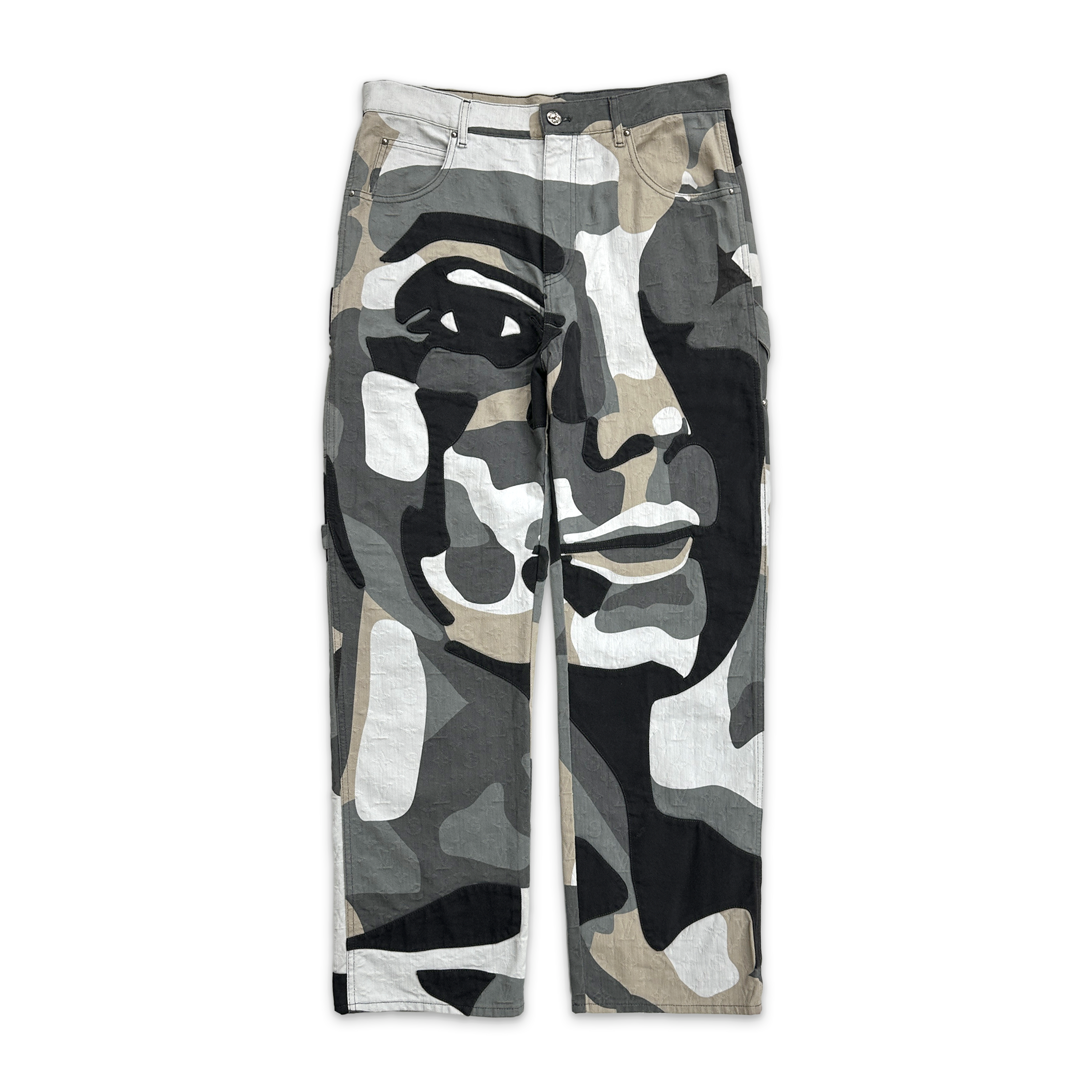 Kid Super Patchworked Portrait Denim Pants "Beige Black"