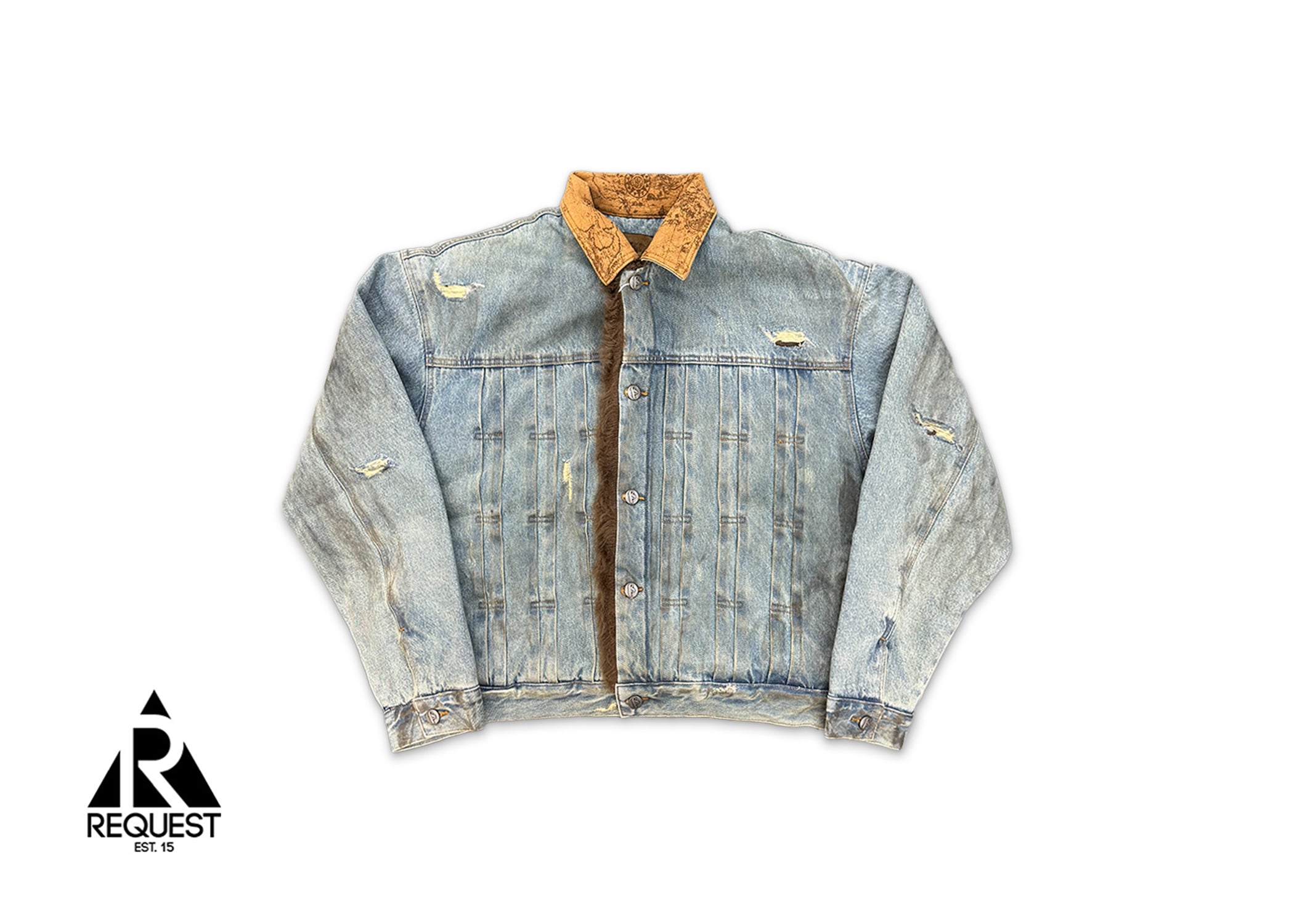 Dirty Washed Furry Denim Jacket "Clay Indigo Mud"