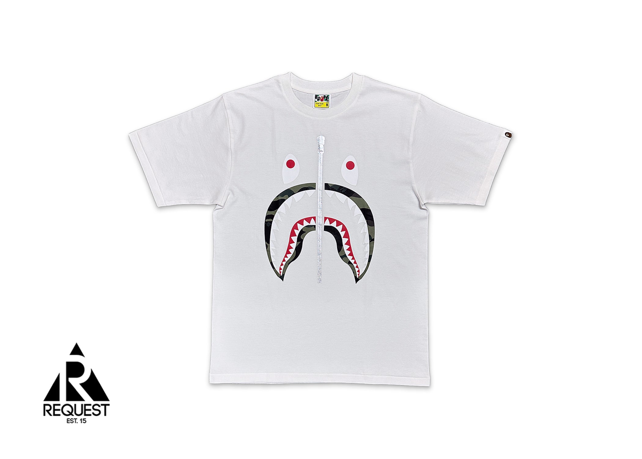 Green 1st Camo Zip Shark Tee “White”