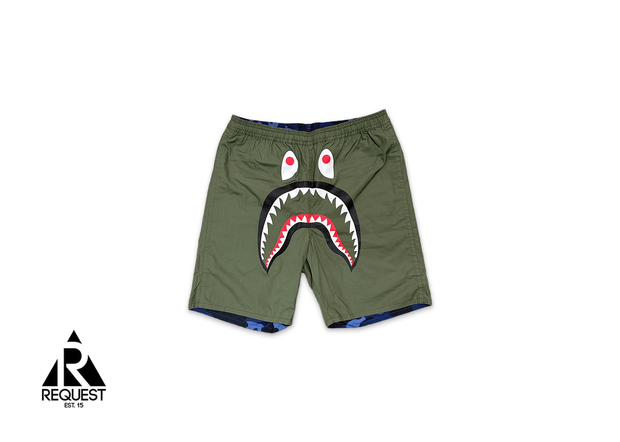 Reversible Color Camo Shark Head Shorts “Blue/Olive"