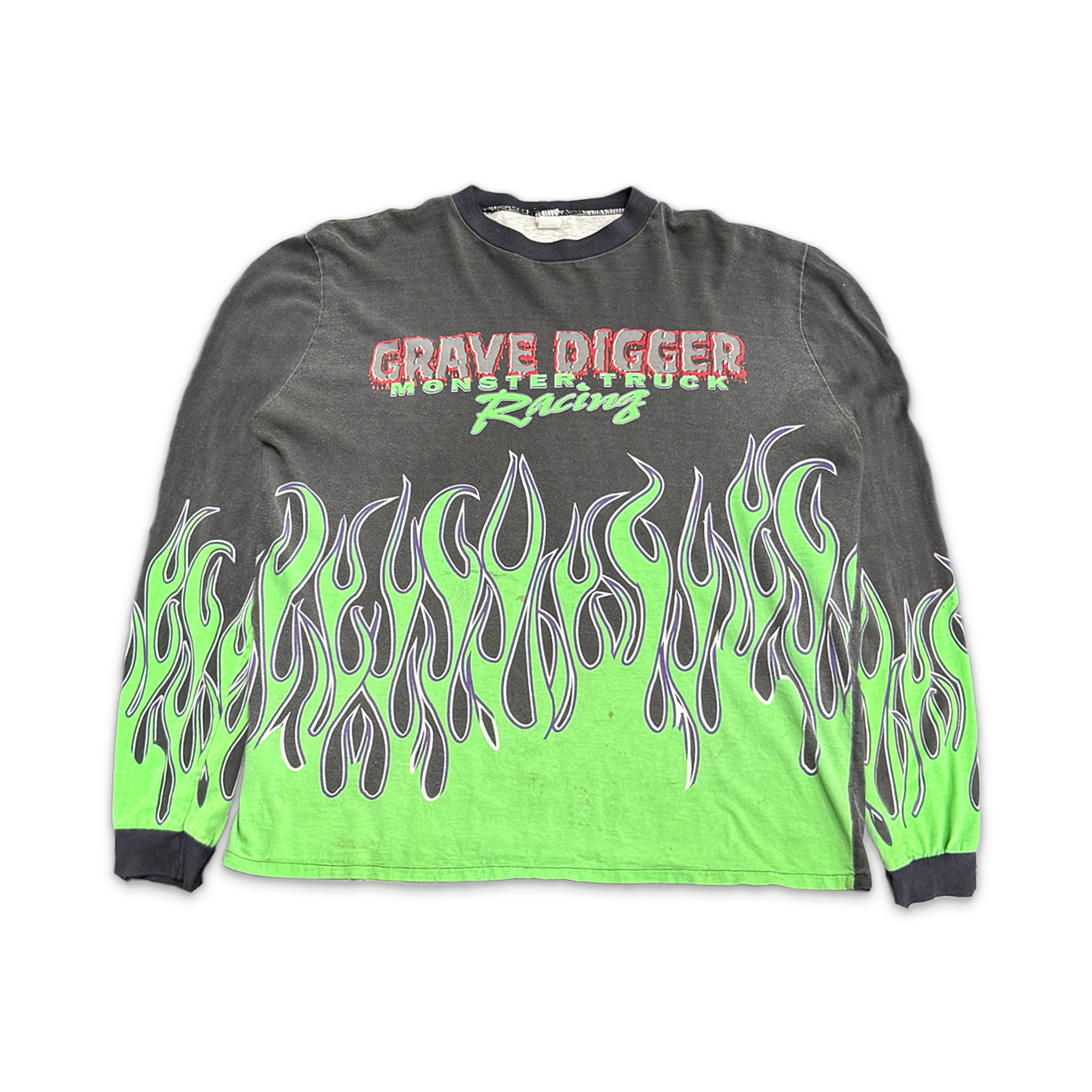 Grave Digger Flame L/S Tee "Grey"