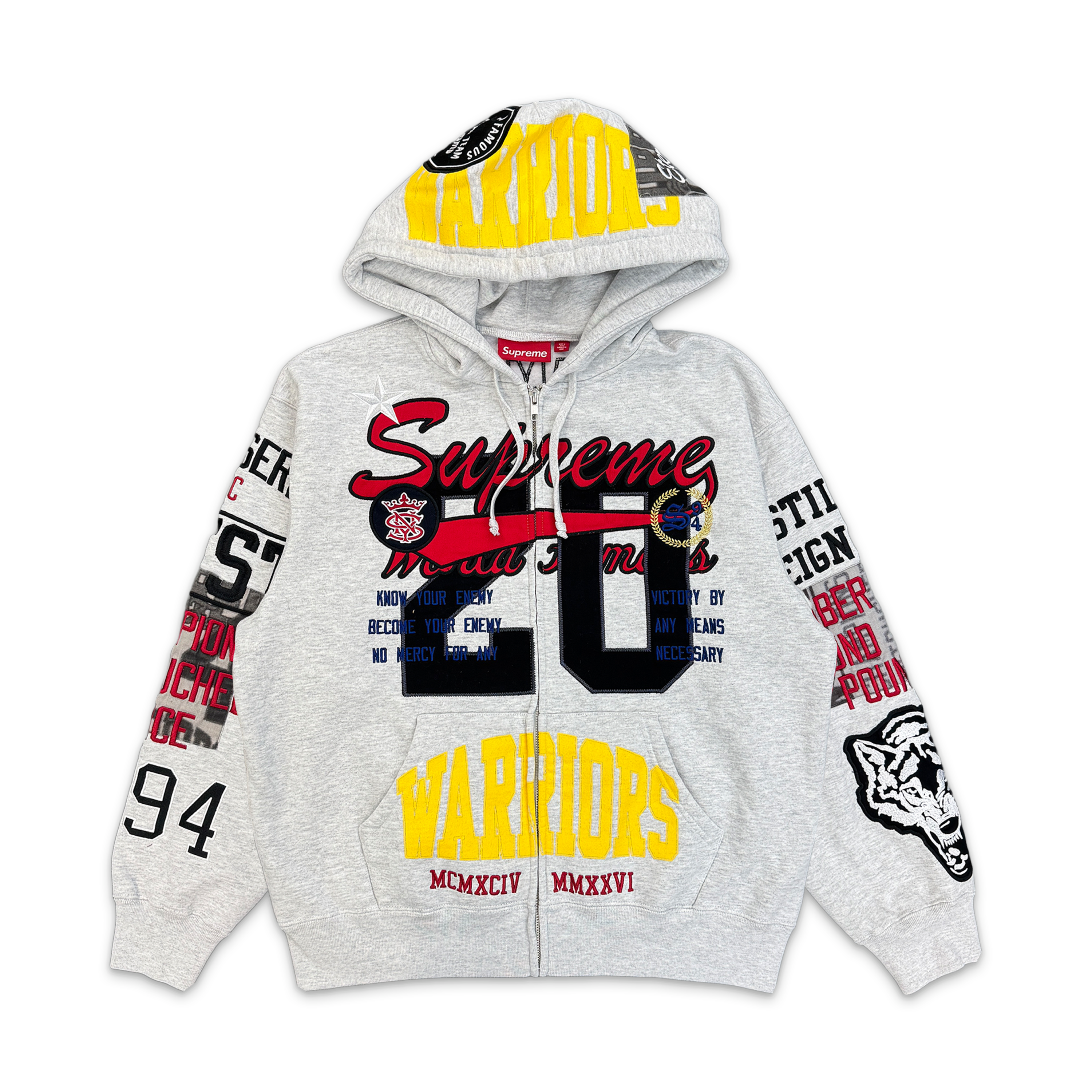 Supreme, Warriors Appliqué Zip Up Hooded Sweatshirt "Ash Grey" (SS26)