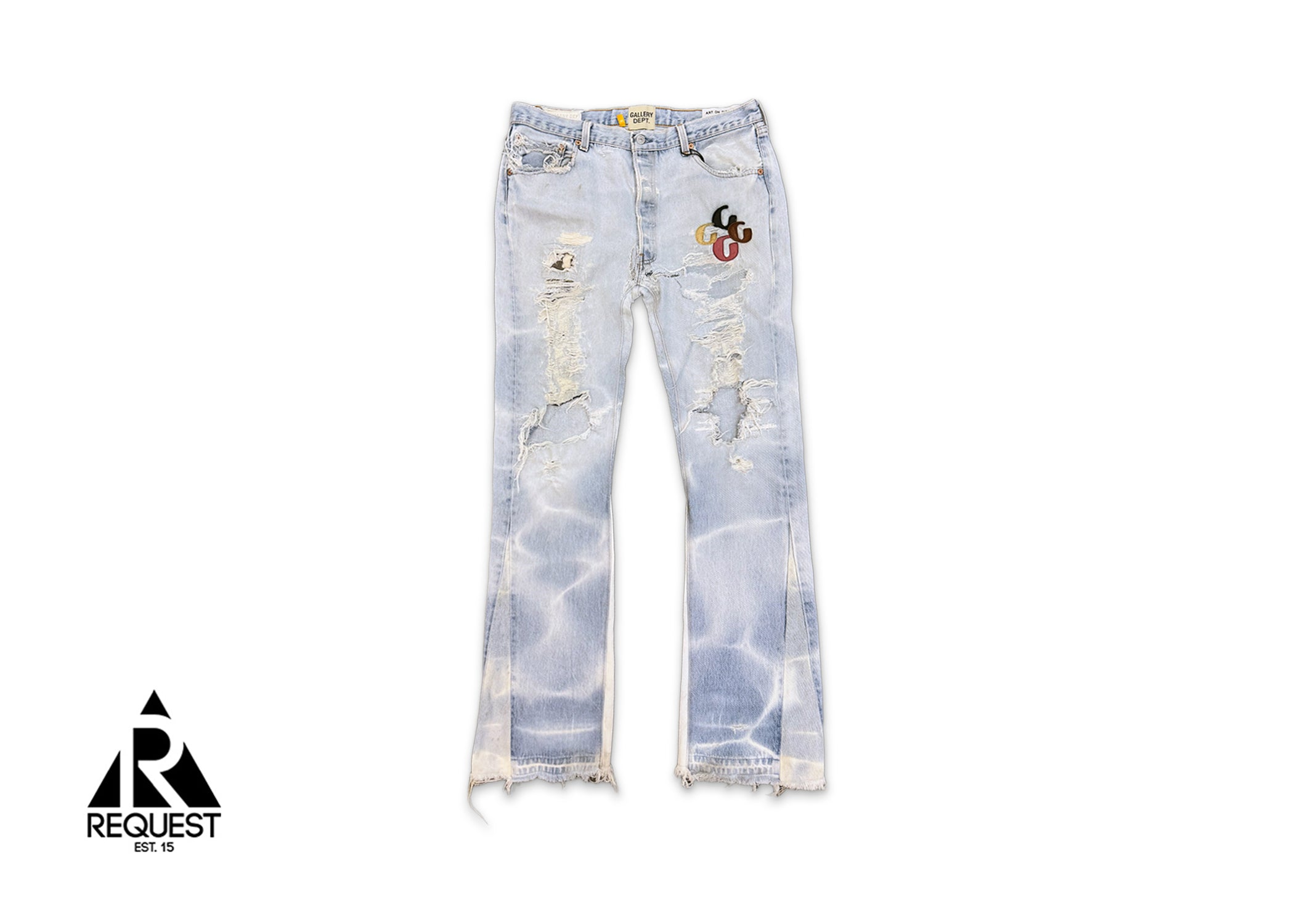 Gallery Dept., LA Flare Multi G Patch Denim Jeans "Barn Blue"