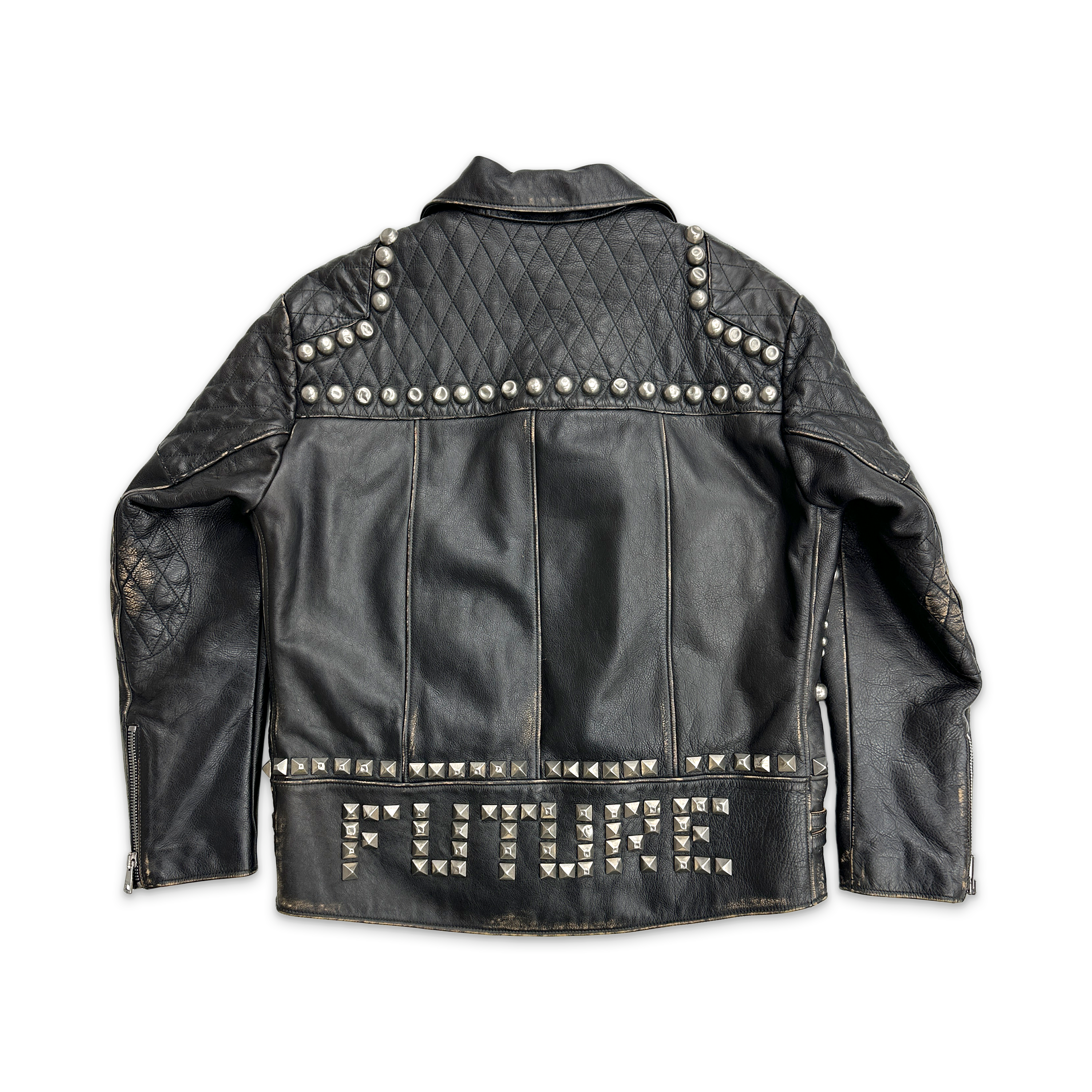 Studded Leather Biker Jacket "Black"