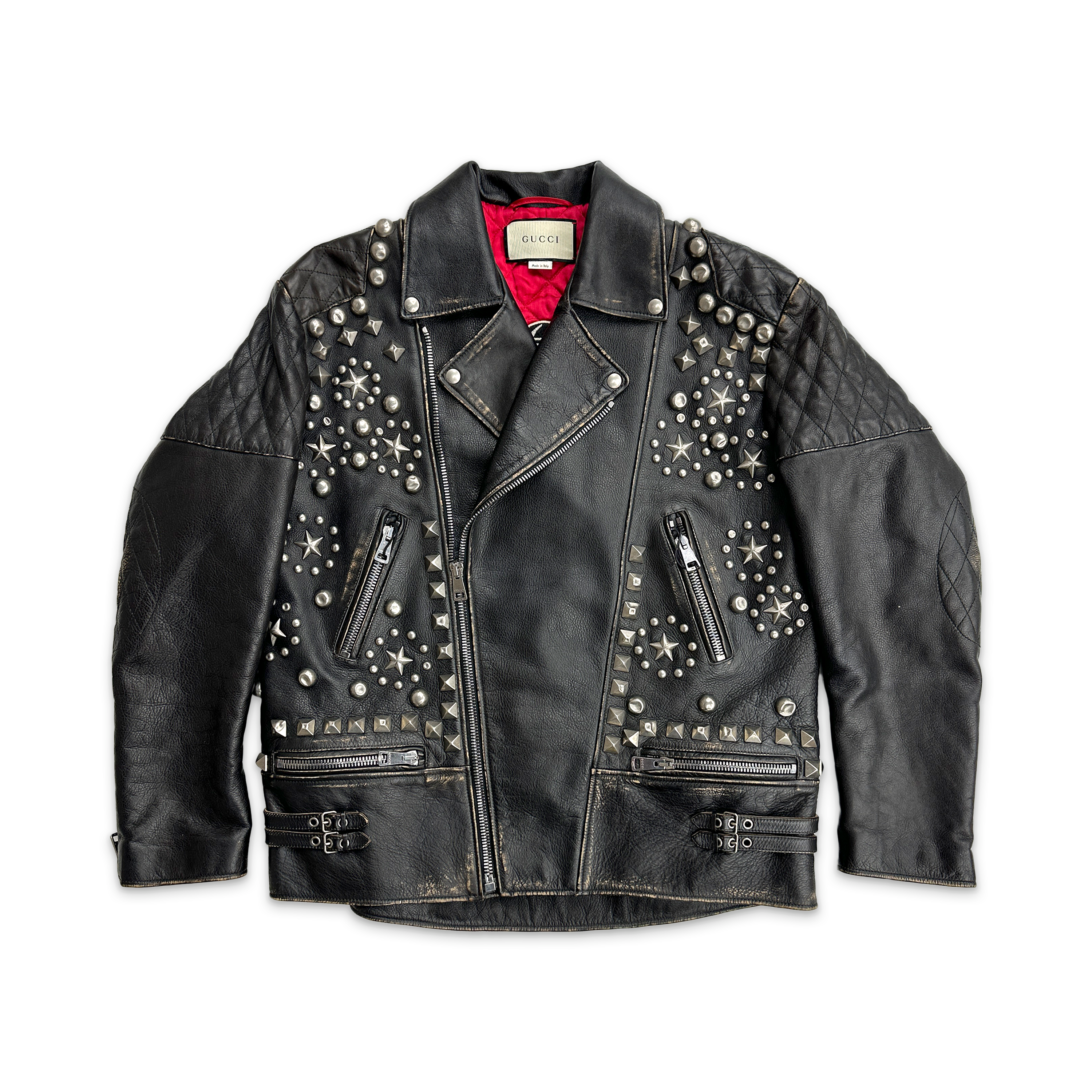 Studded Leather Biker Jacket "Black"