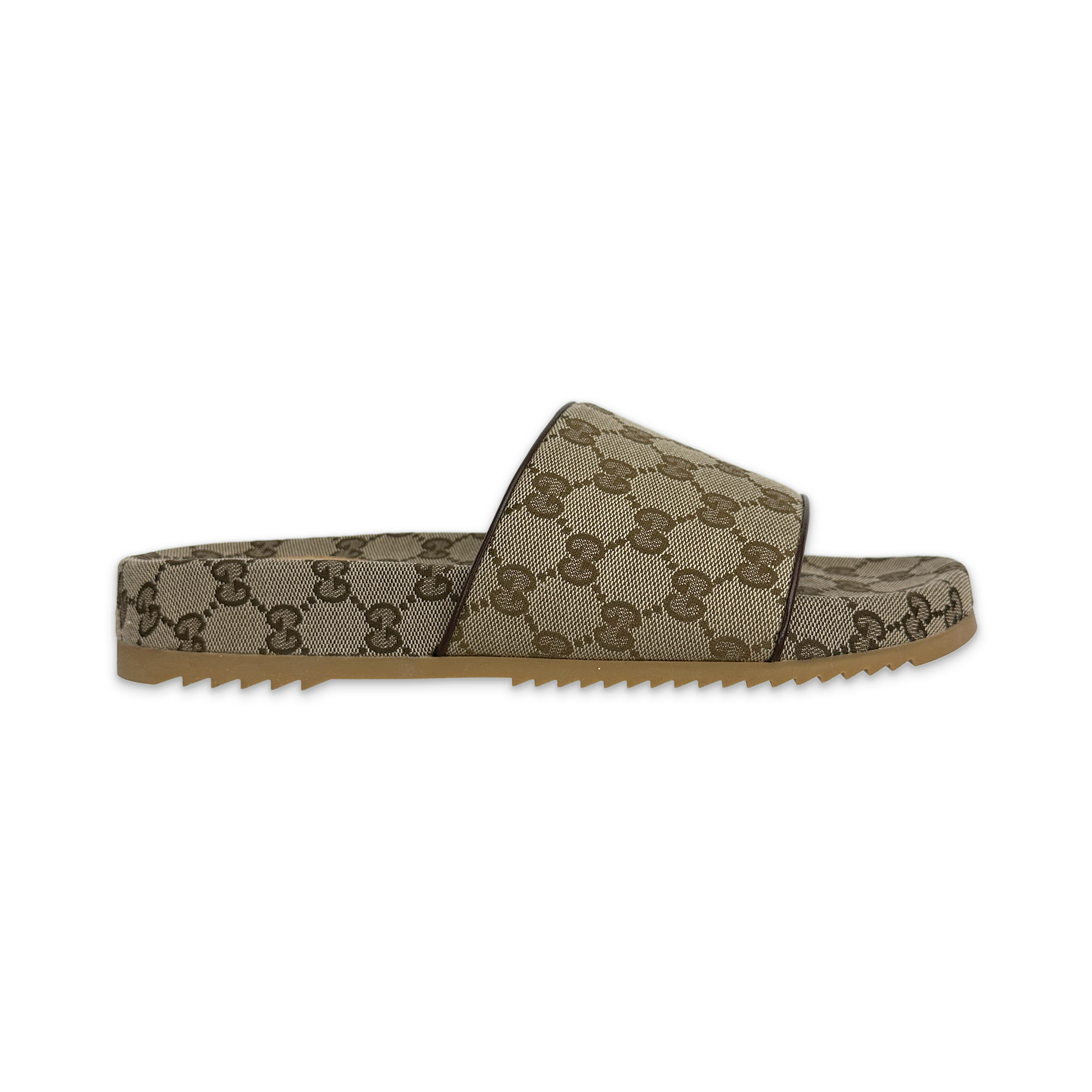 Gucci, Supreme GG Canvas Slides "Camel Ebony"