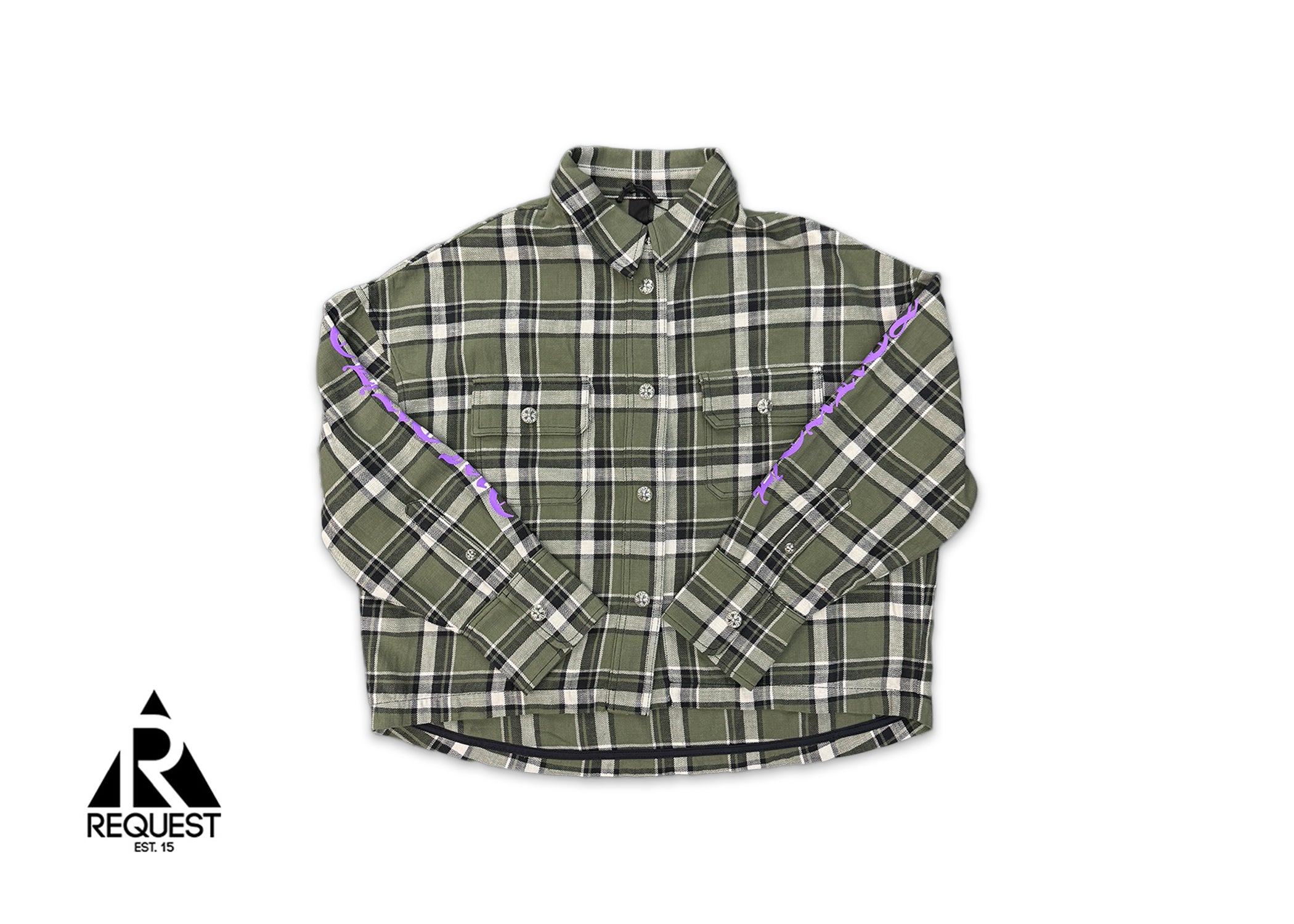 Cropped Flannel Shirt "Olive Green Purple"