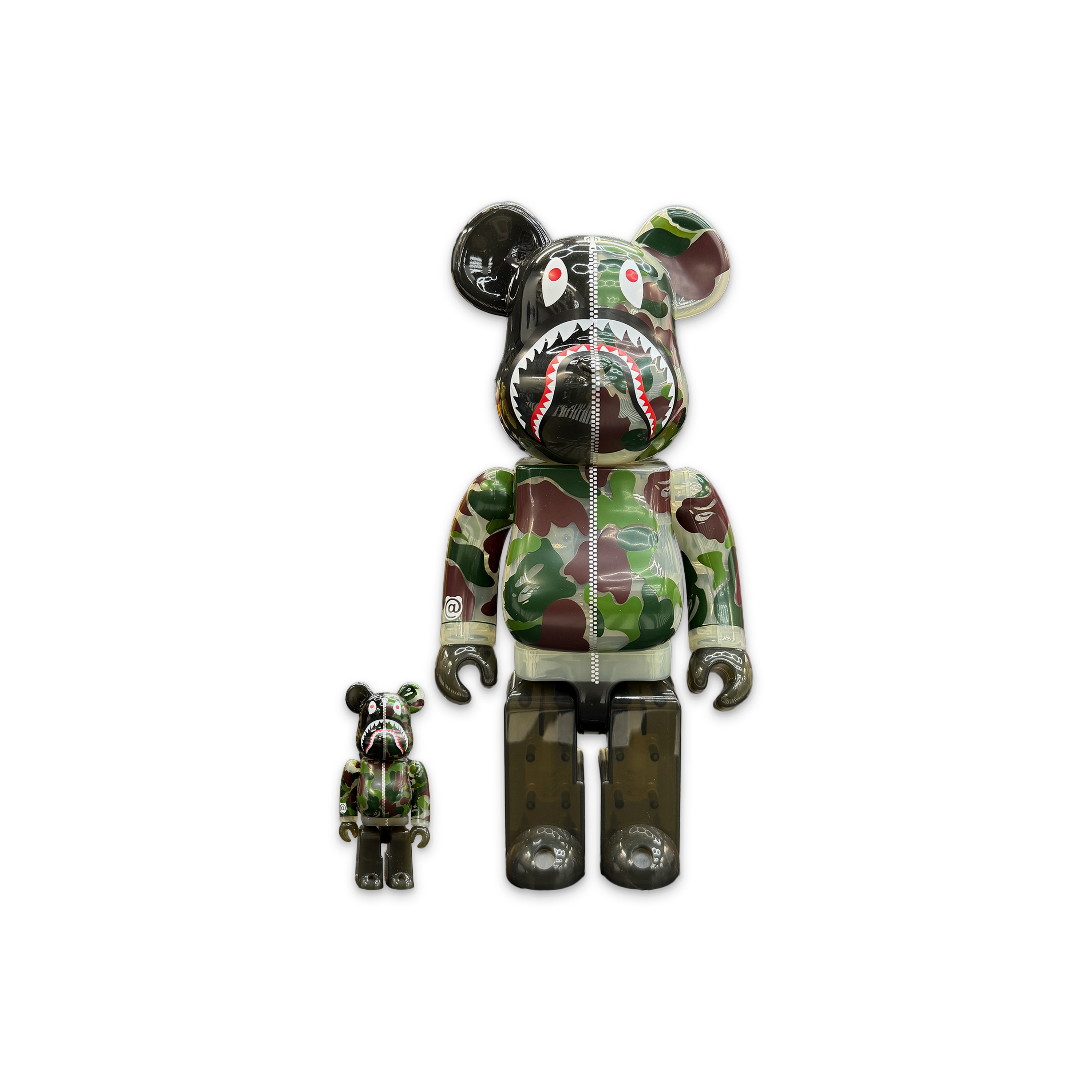 Bape ABC Camo Shark Bearbrick 400% & 100% "Clear Green"