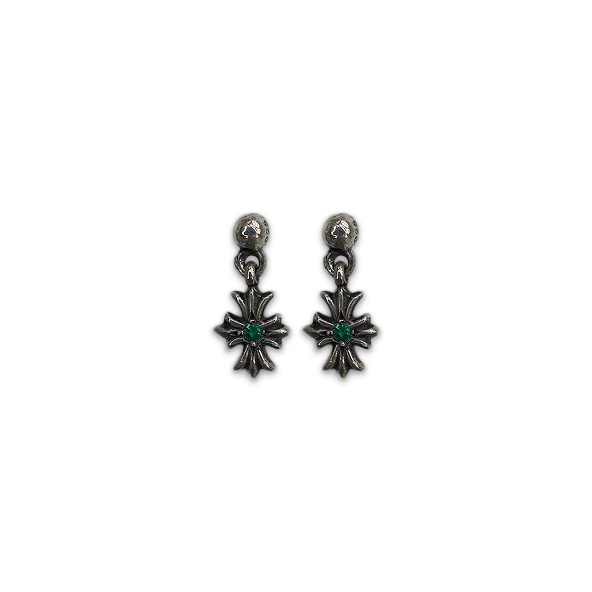希少品◆CHROME HEARTS◆TINY E DANGLE EMERALD EARRINGS Tiny E Dangle Emerald Earrings