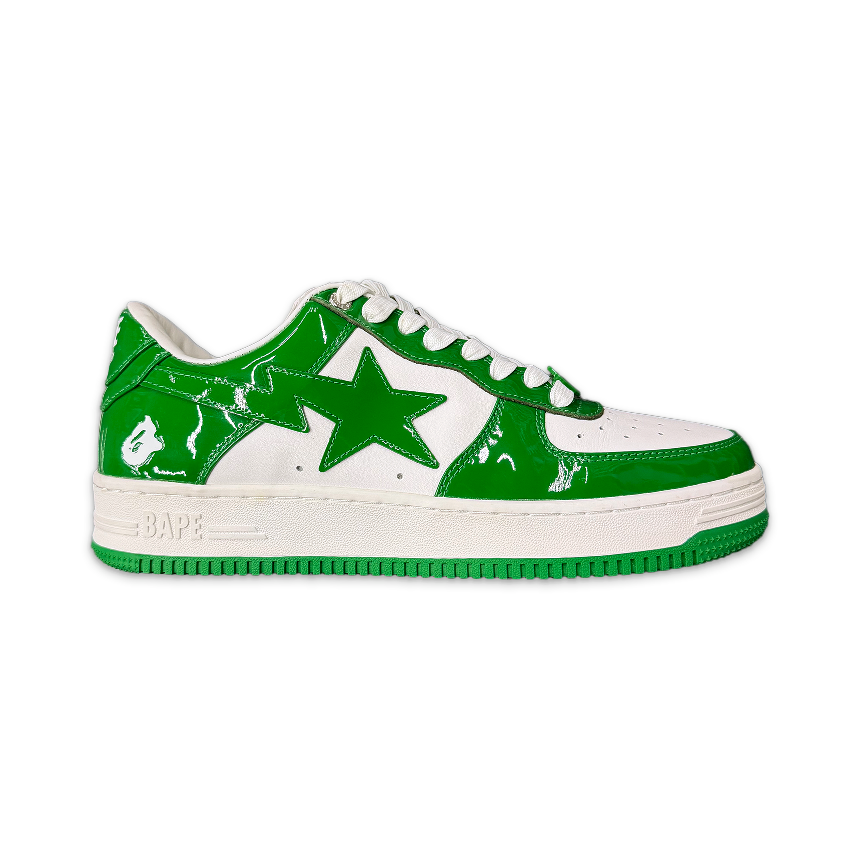 A Bathing Ape (BAPE), Bapesta Low Patent Leather "Green White"