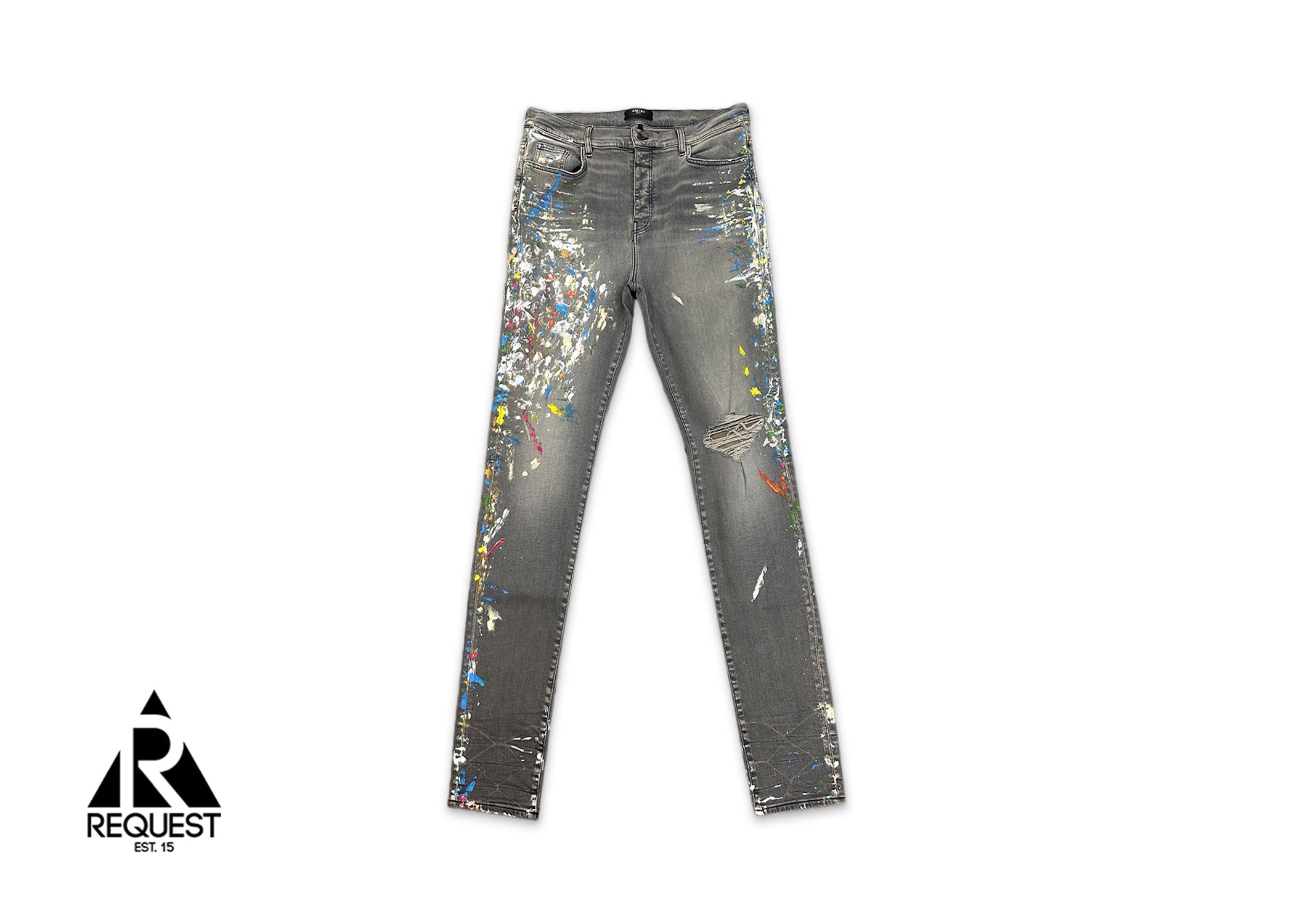 Amiri Paint Splatter Skinny Jeans "Grey/Multi"