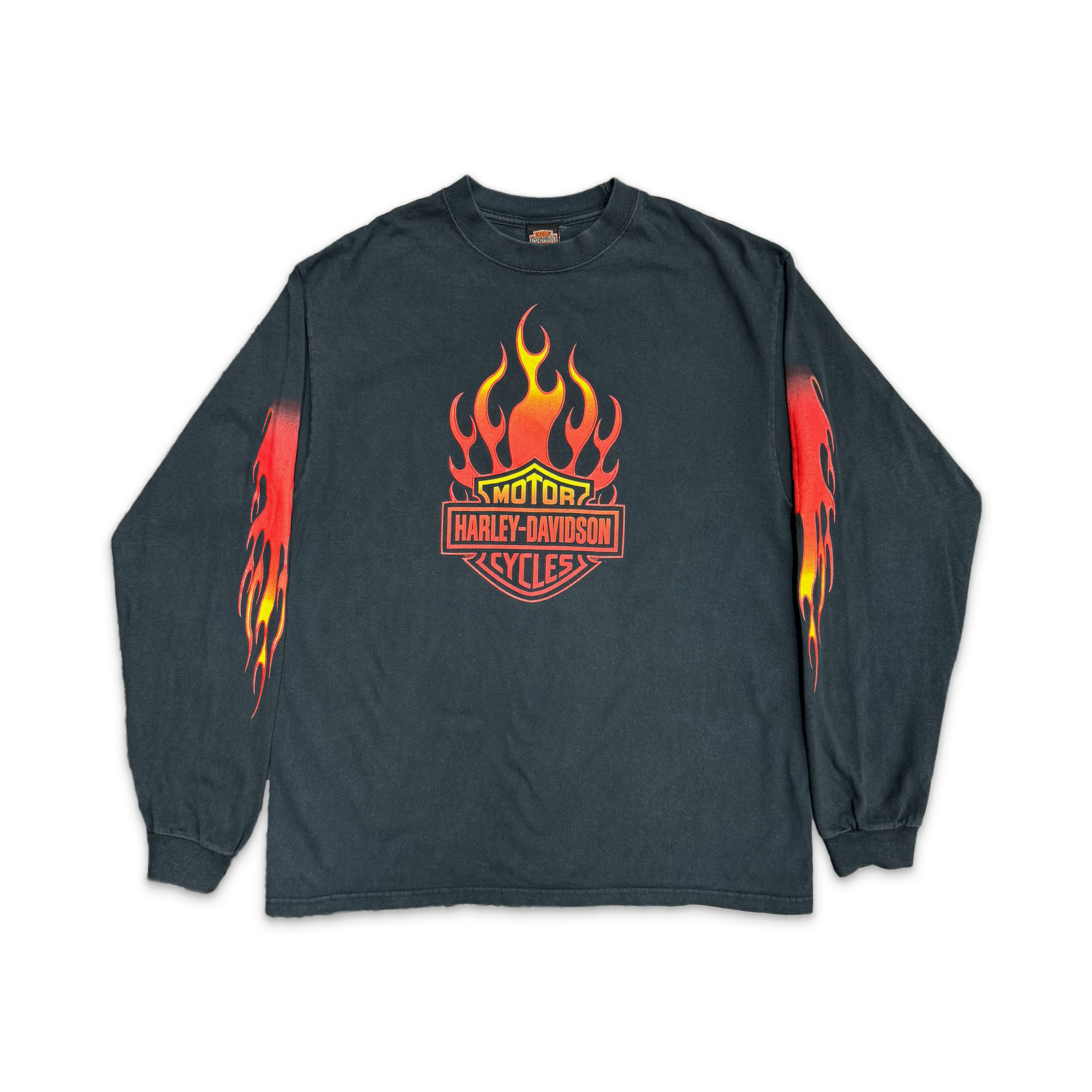 Harley Davidson Puff Print Flame L/S Tee "Faded Black"