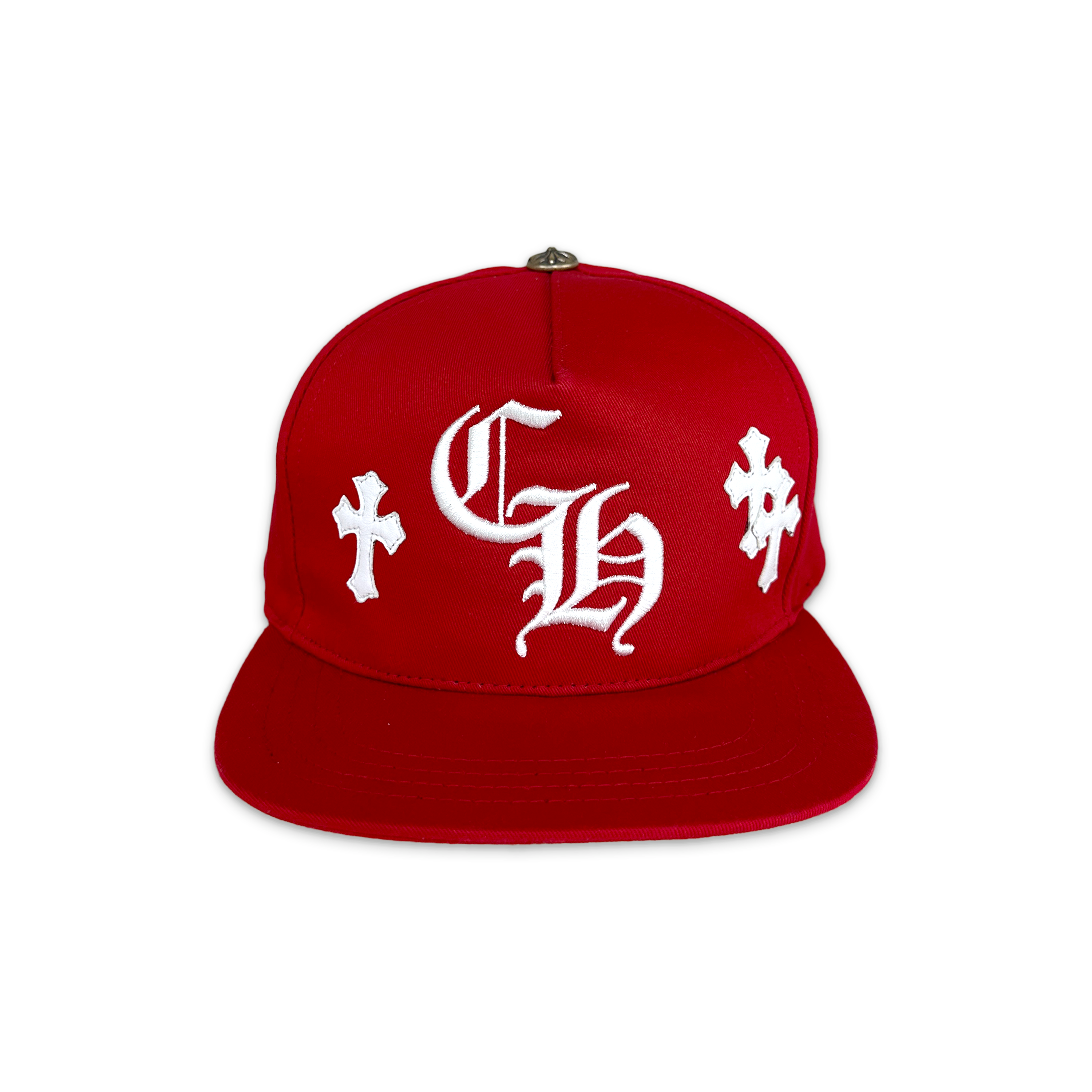 Chrome Hearts, White Leather Crosses Snapback "Red"