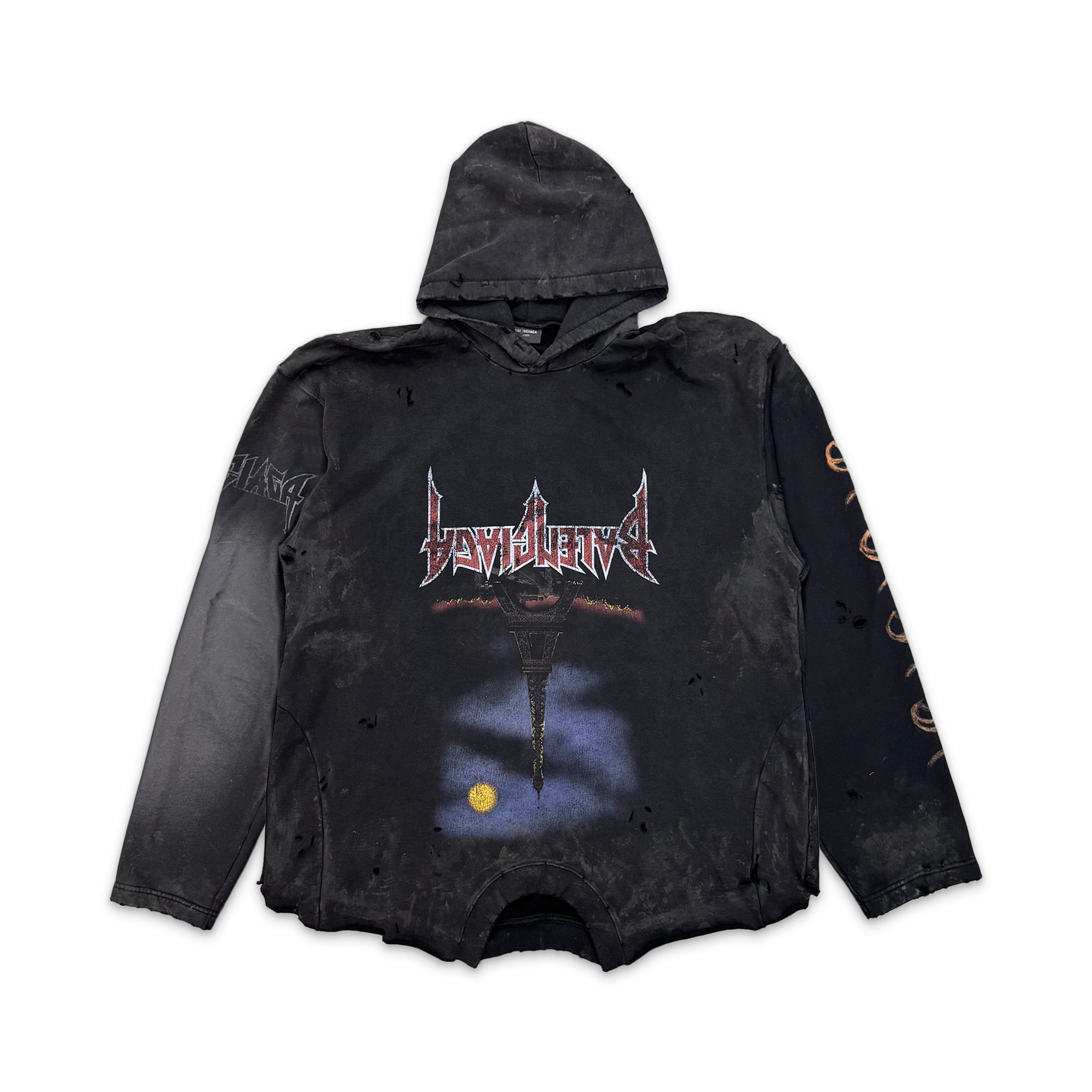 Balenciaga, Moon Upside Down Distressed Oversized Hoodie "Black"