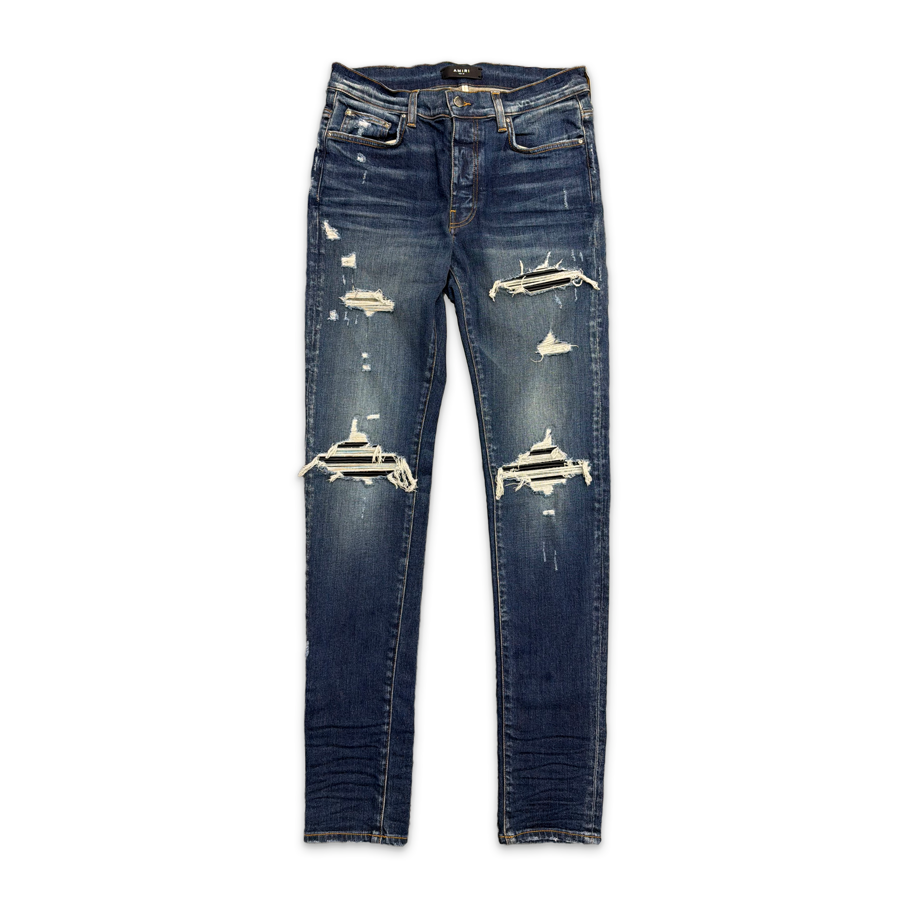Amiri, MX1 Black Leather Patch Denim "Deep Indigo"