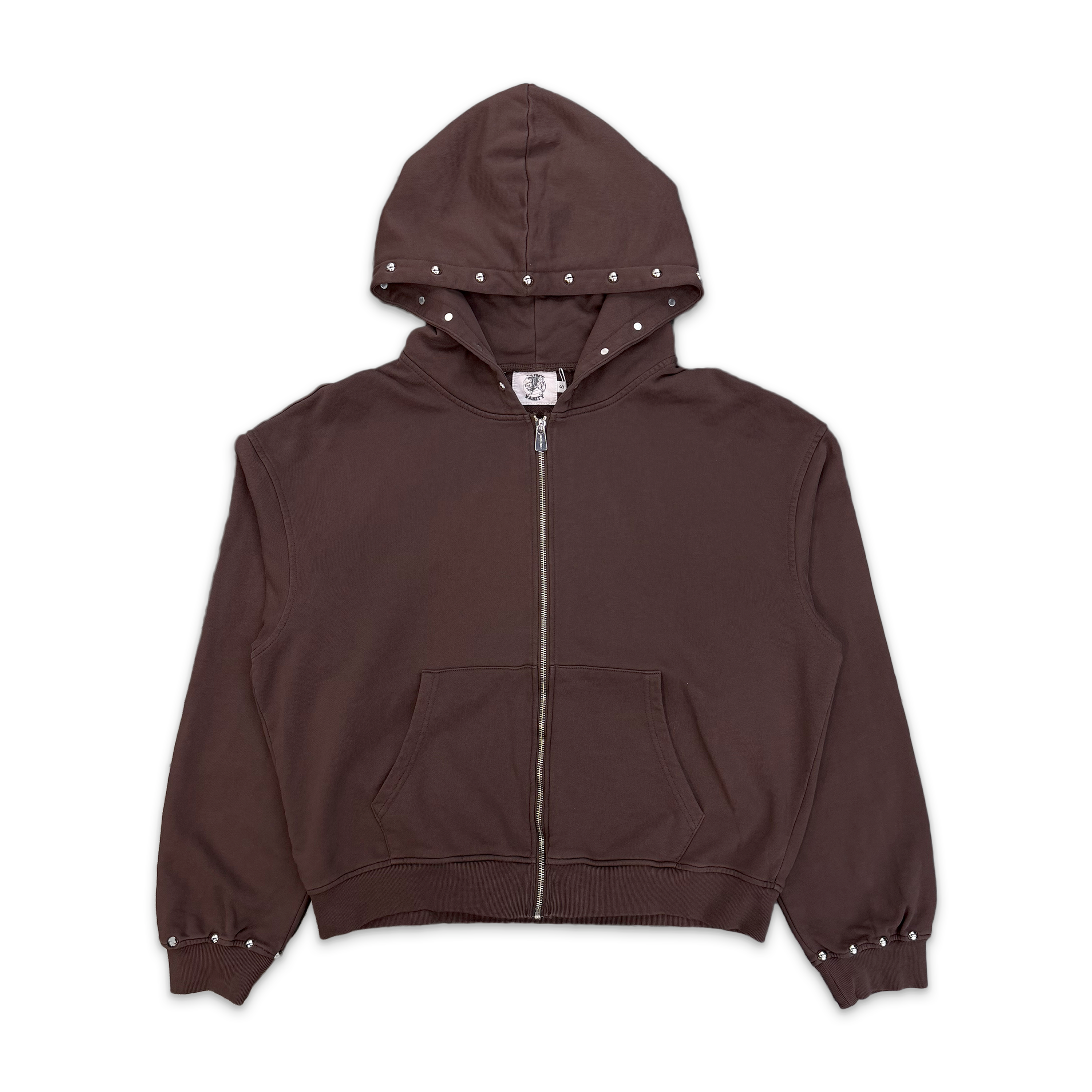 Studded Zip Up Hoodie “Brown"