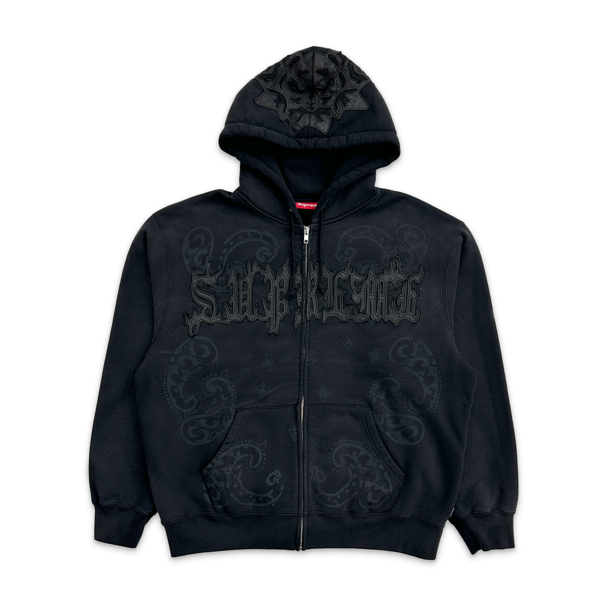 【S/Double】 Applique Zip Thru Hood ブラック jf_cabd5c20-2862-4e7f-96a4-