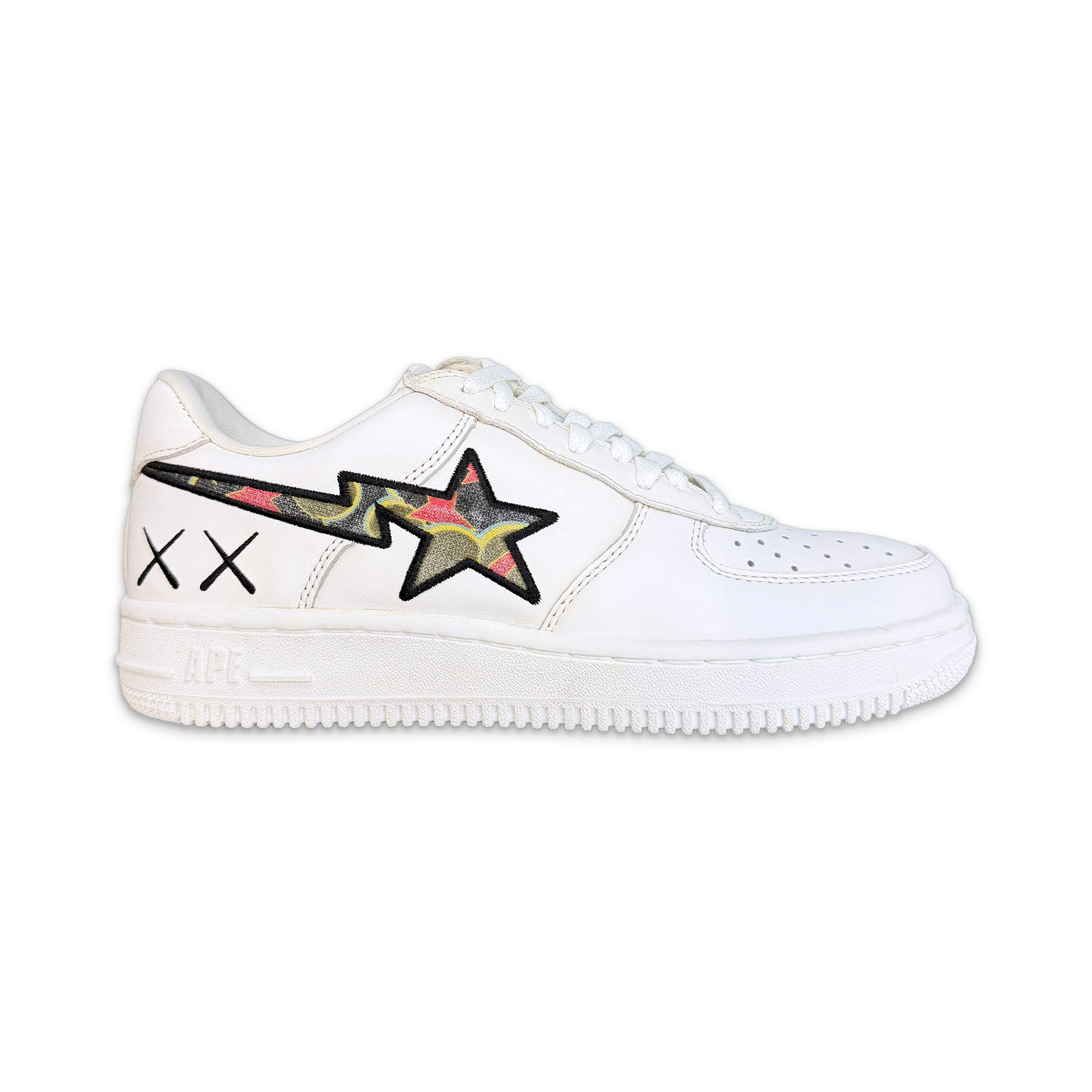 A Bathing Ape (BAPE), x Kaws Bapesta Leather Low "White Green Brown"