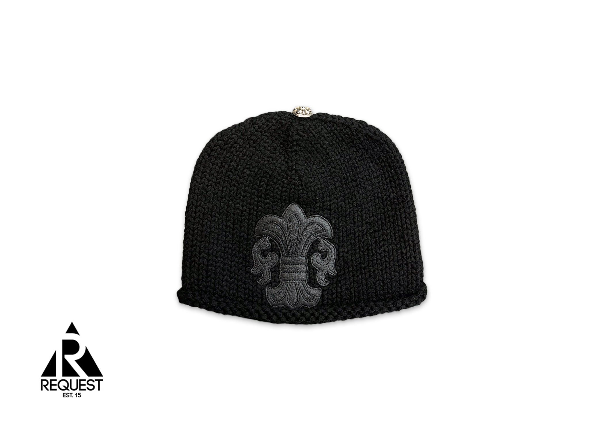 Cashmere Knit Leather Fleur Cross Beanie "Black"