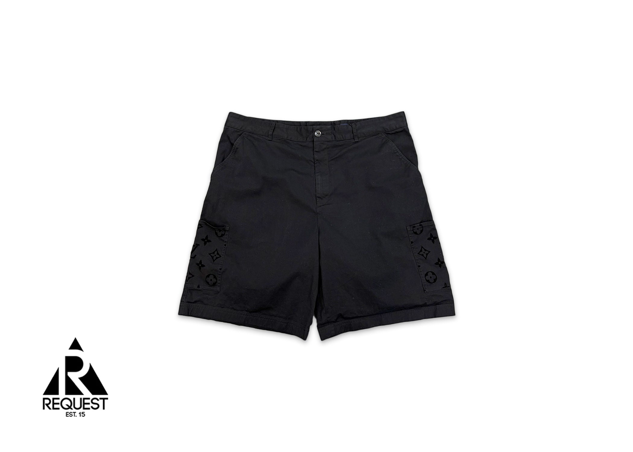 Flocked Cotton Cargo Shorts "Black Monogram"