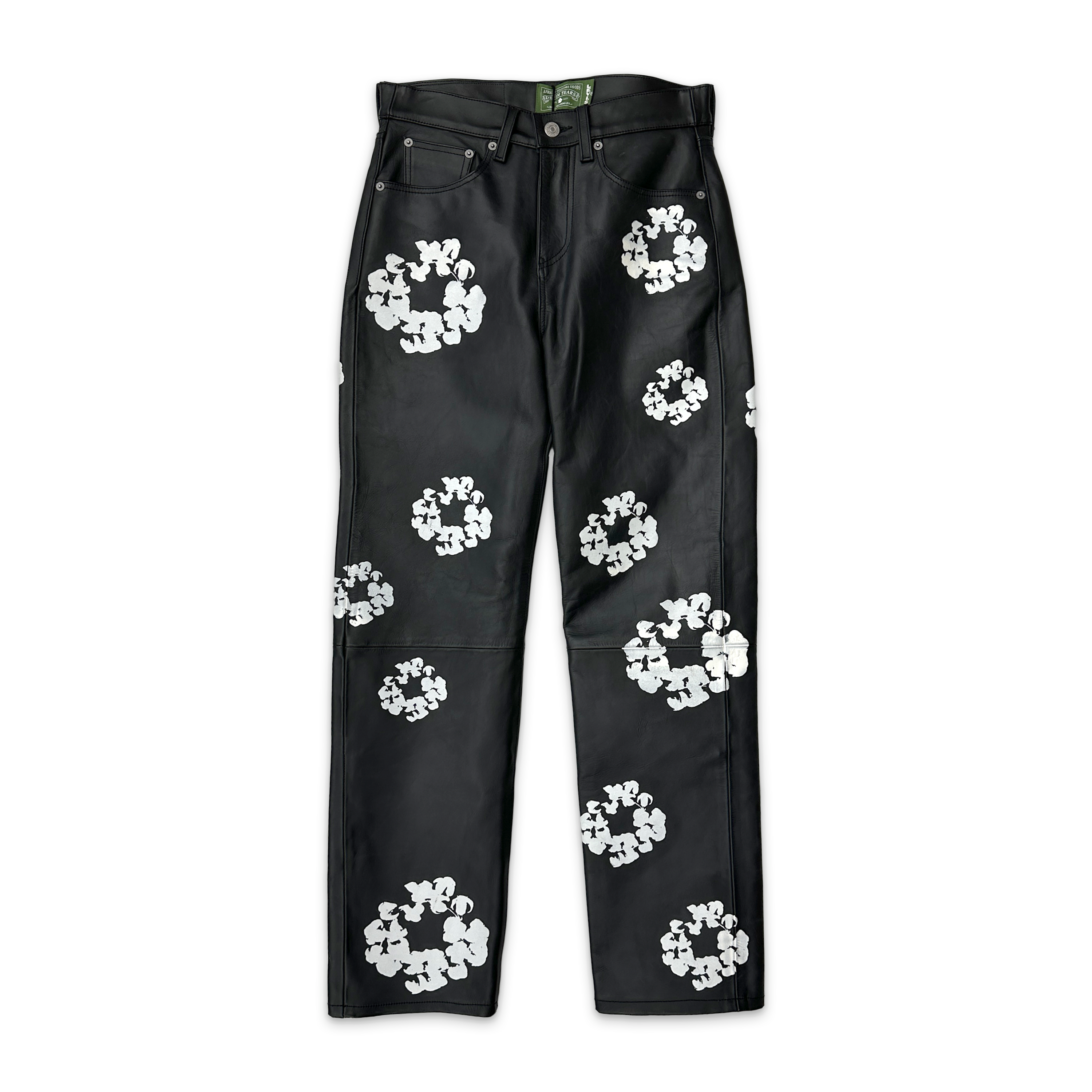 Cotton Wreath Leather Jeans 