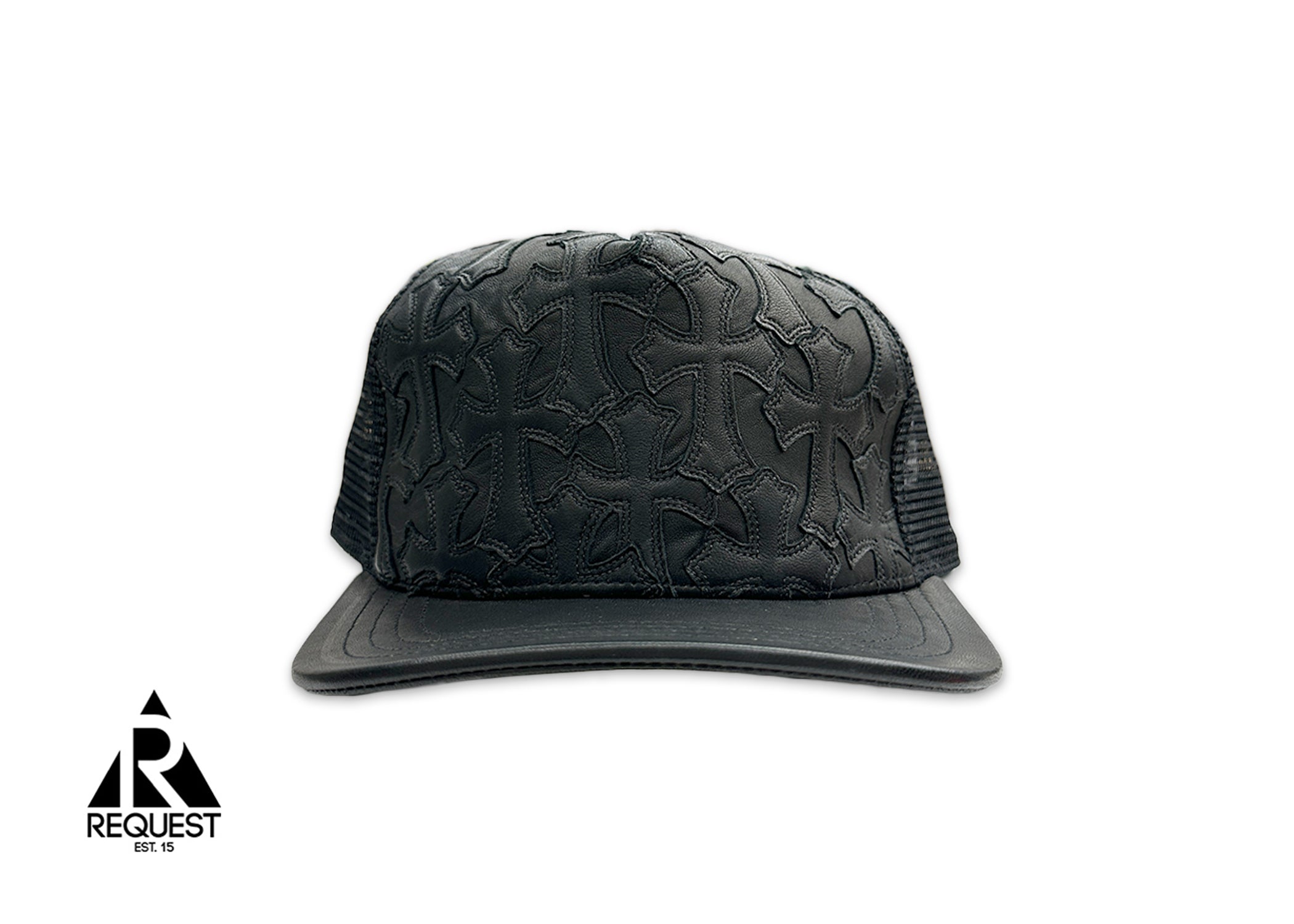 Cemetery Cross Leather Stitched Trucker Hat "Black"