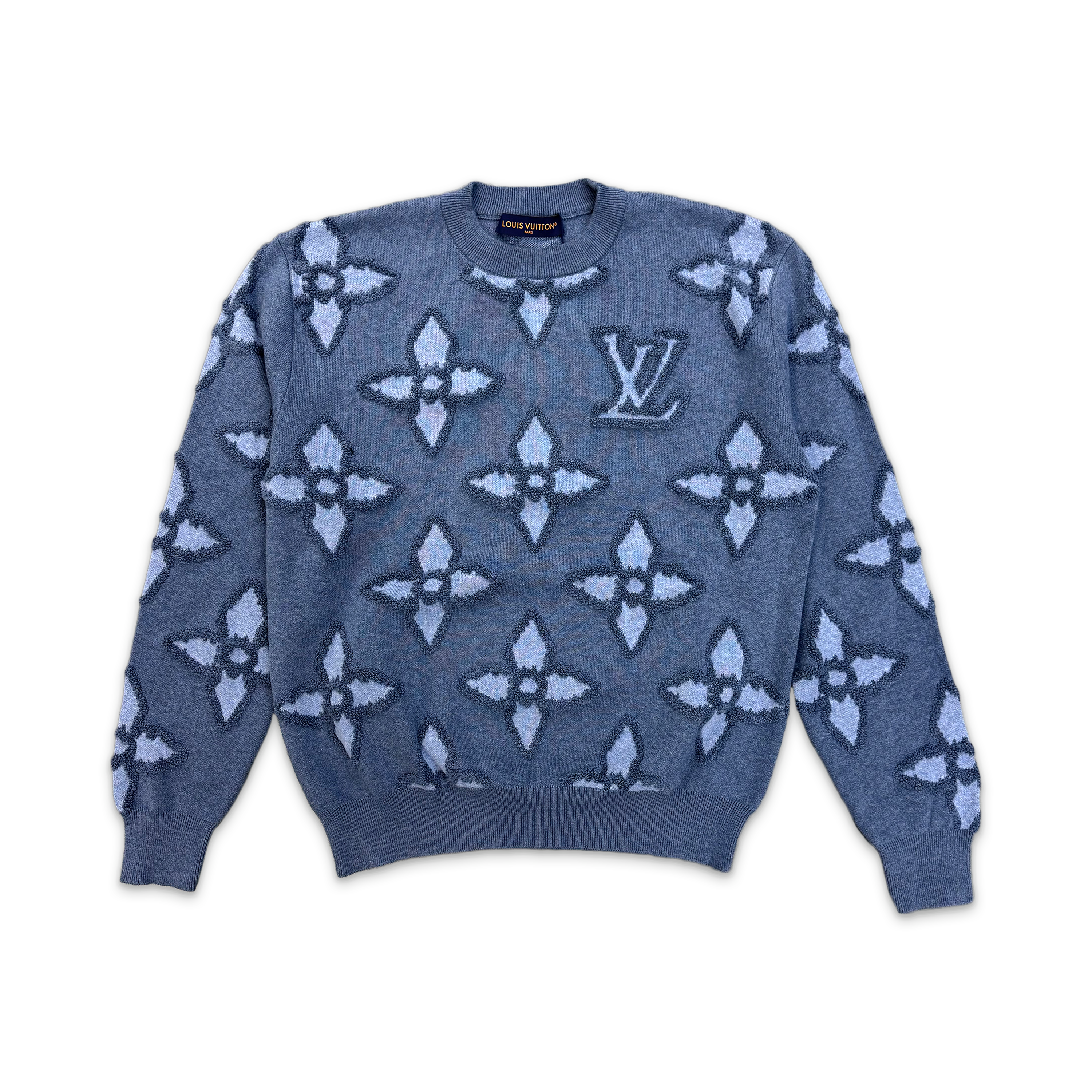 Textured Monogram Flower Crewneck "Indigo"