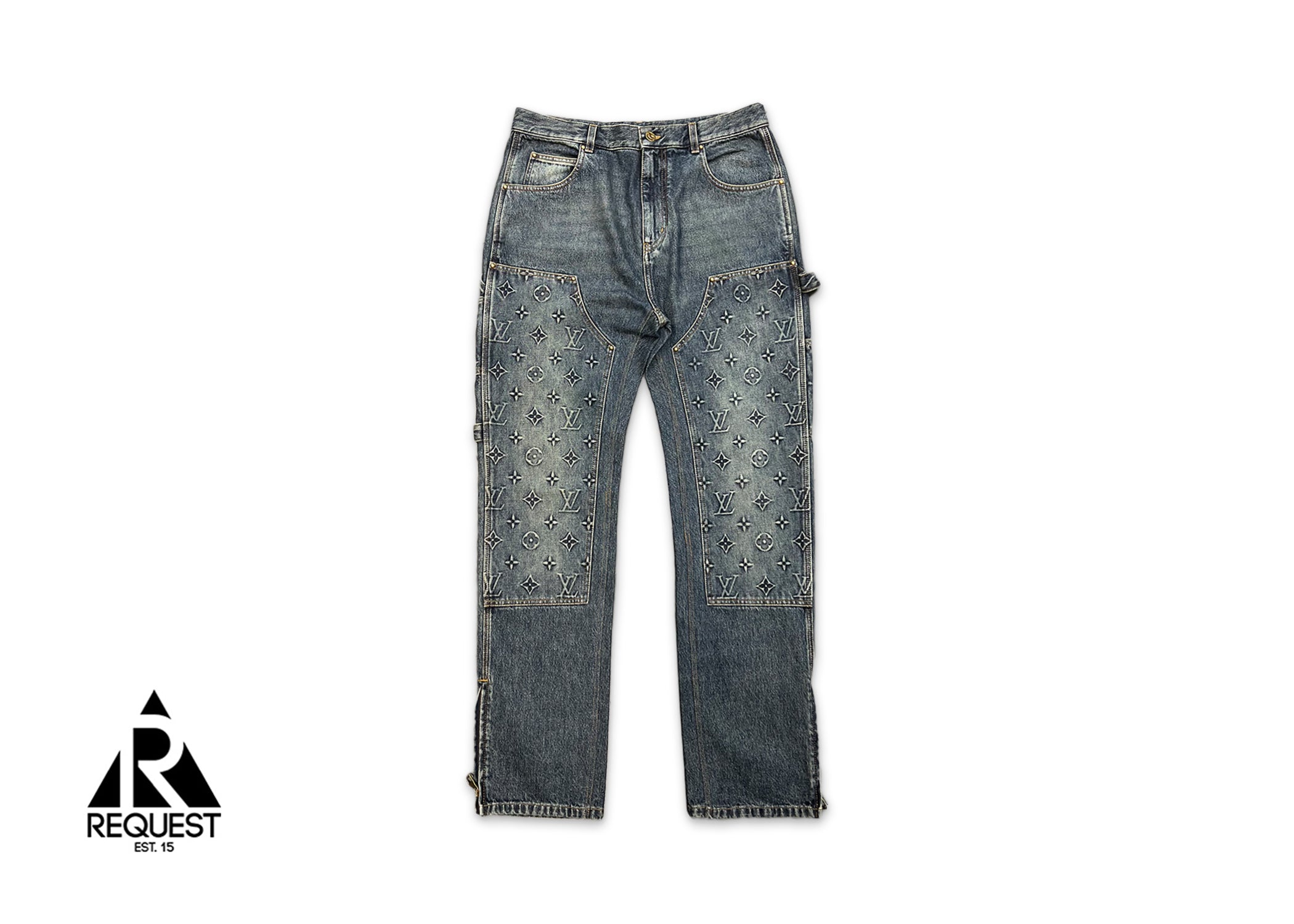 Monogram Embossed Double Knee Carpenter Denim "Blue"