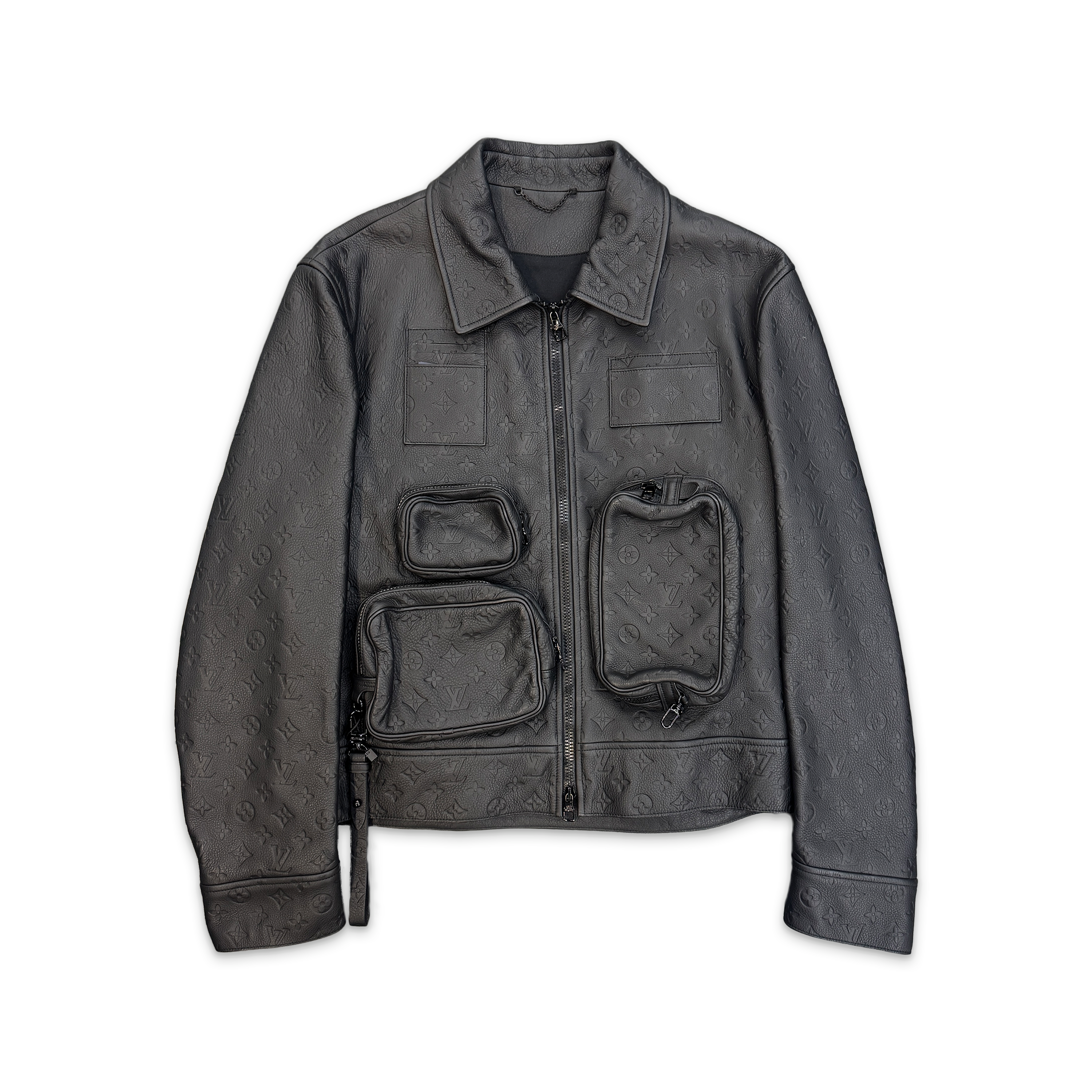 Leather Monogram Embossed Utility Jacket 