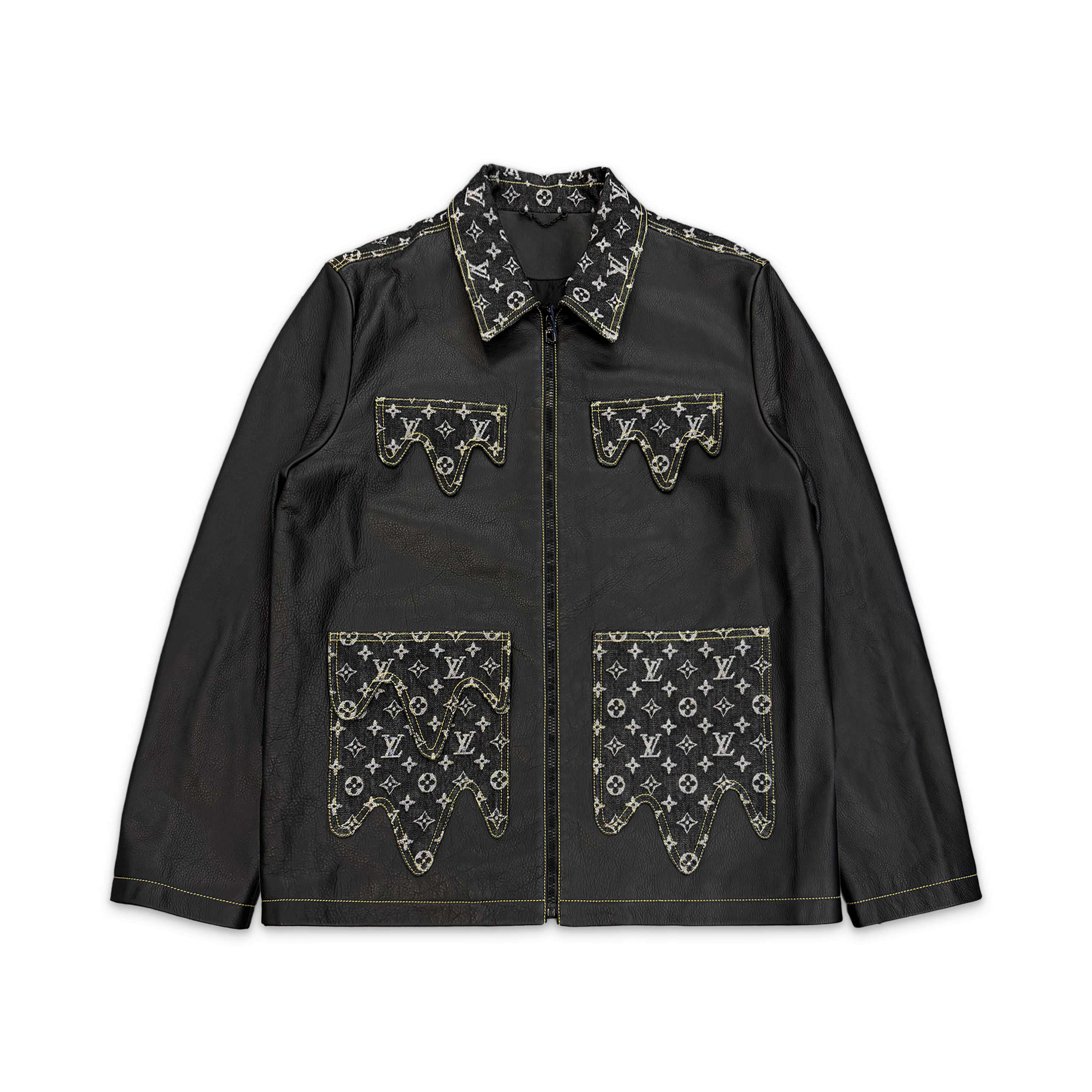Louis Vuitton, x Nigo Crazy Mix Leather Denim Blouson Jacket "Black"