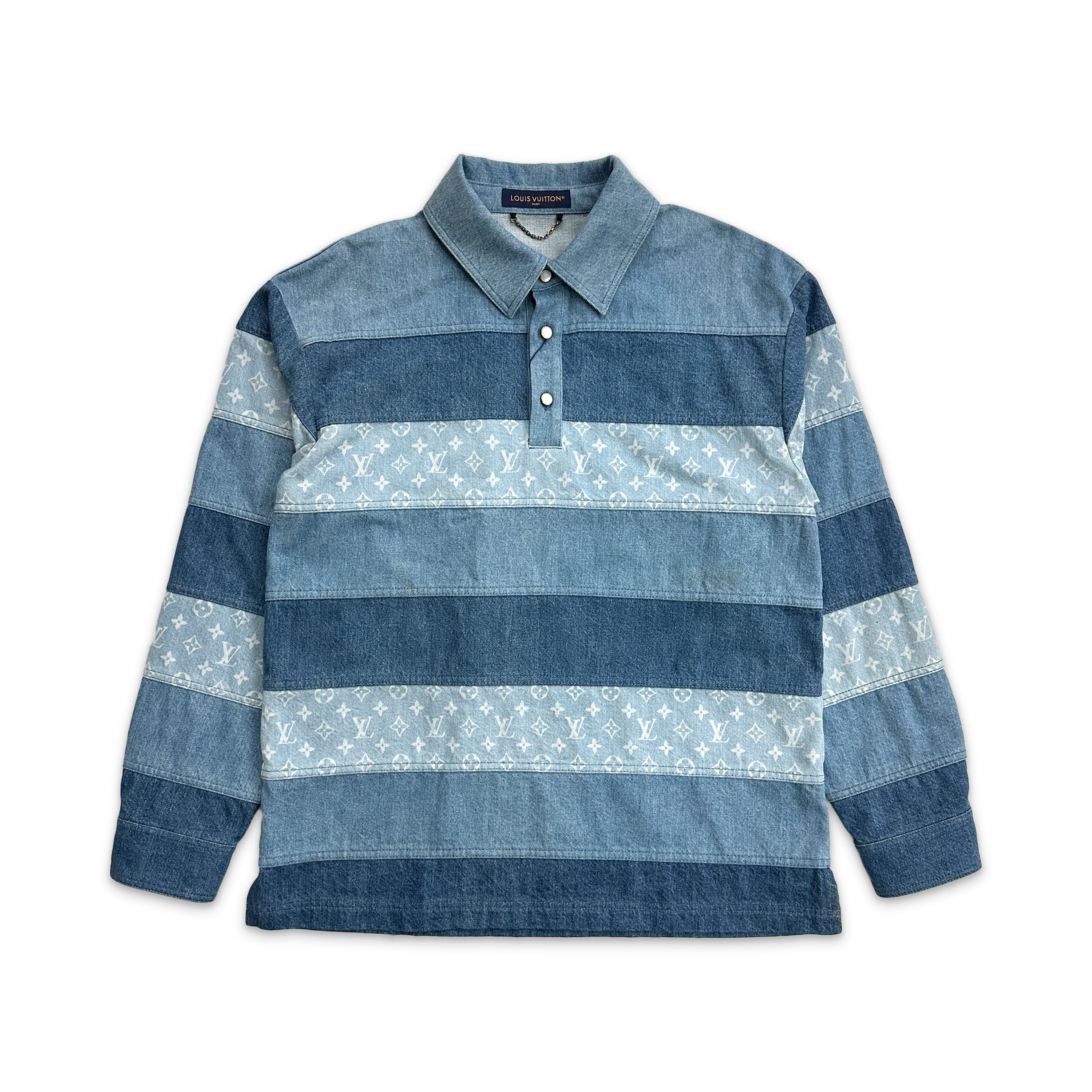 Louis Vuitton, Patchwork Denim L/S Polo Shirt "Blue"