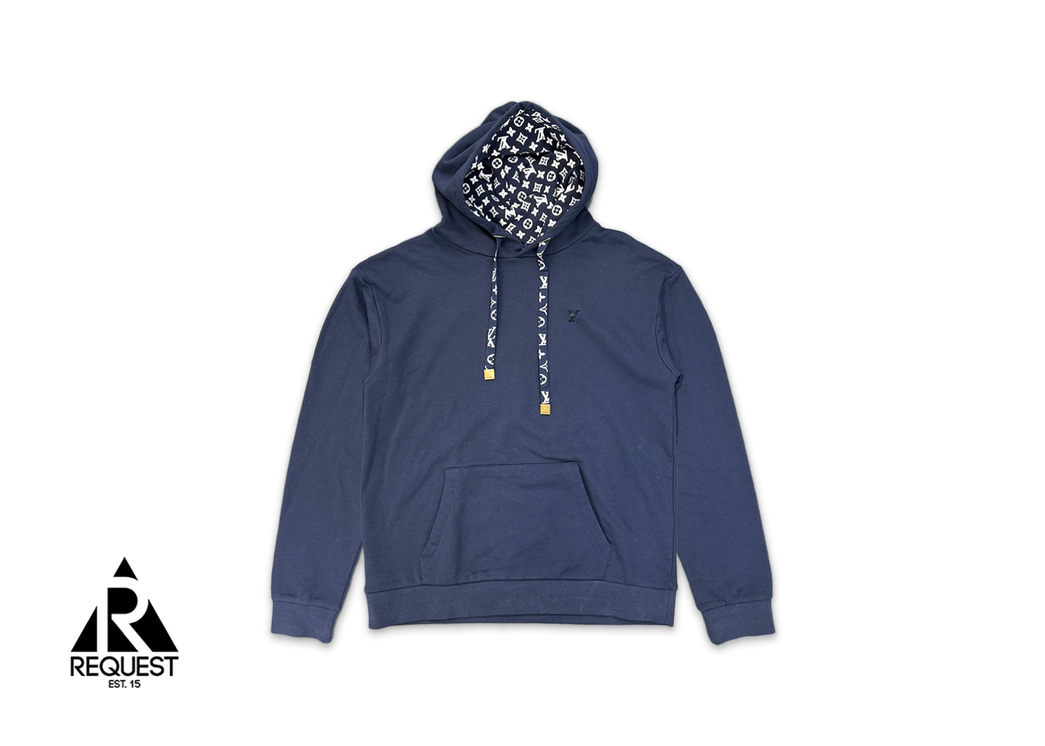 Cotton Monogram Accent Hoodie "Navy"