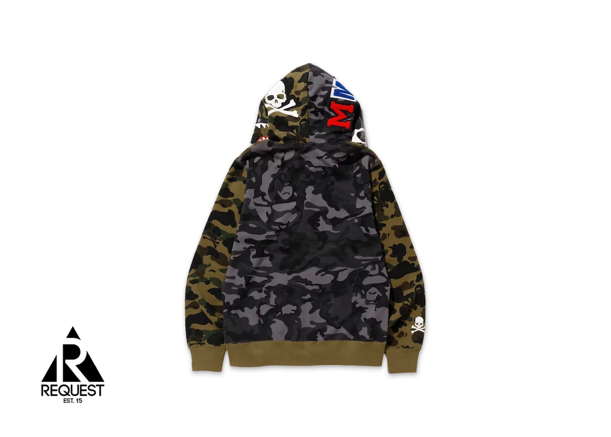 A Bathing Ape Vs Mastermind Half Skull Half Shark MMB Panel Camo Hoodie "Green/Black"