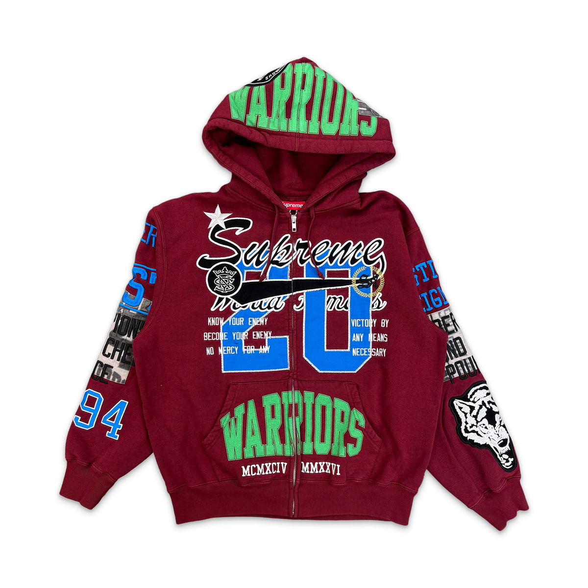 Supreme Warriors Appliqué Zip Up Hooded Warriors Appliqué Zip Up Hooded Sweatshirt 