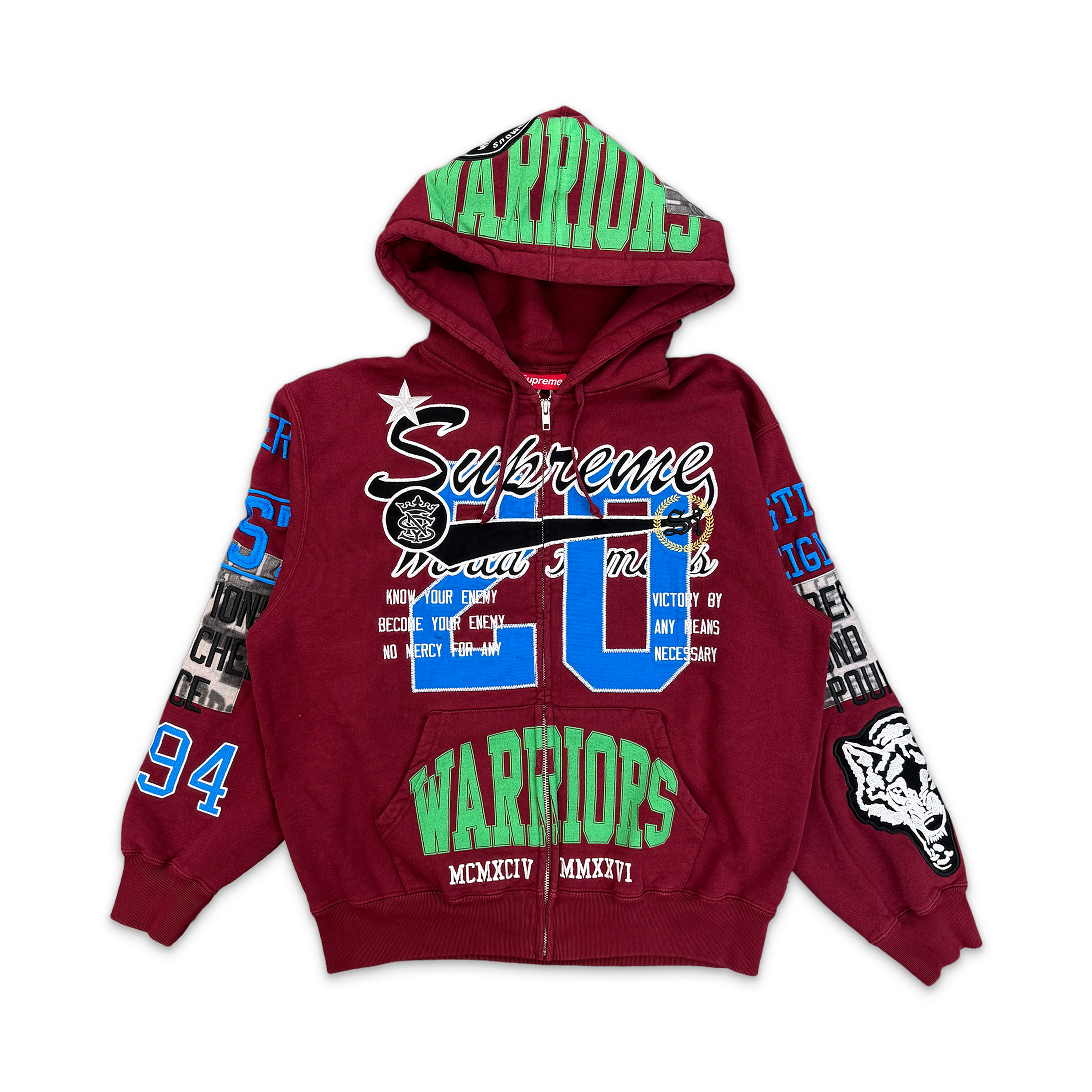 Supreme, Warriors Appliqué Zip Up Hooded Sweatshirt "Cardinal" (SS26)
