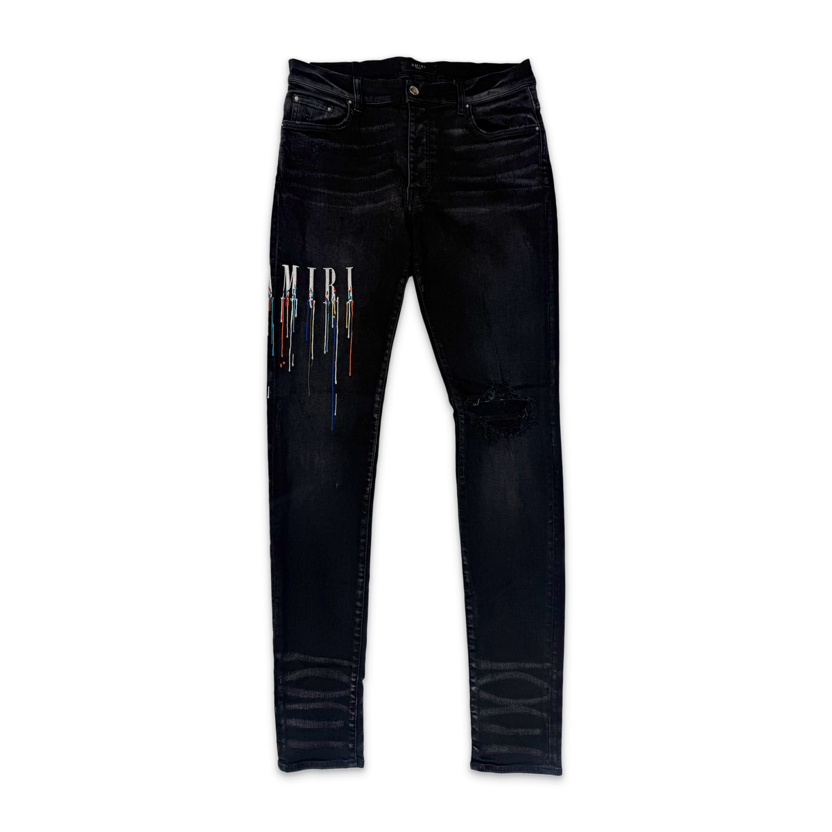 Paint Drip Logo Skinny Jeans "Aged Black"