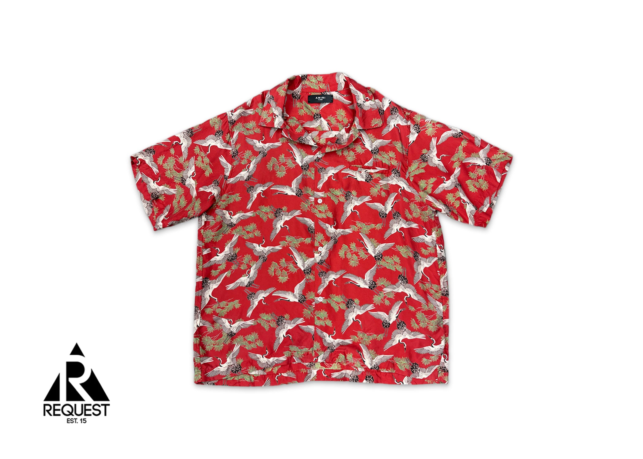 Crane Silk Button Up "Red"