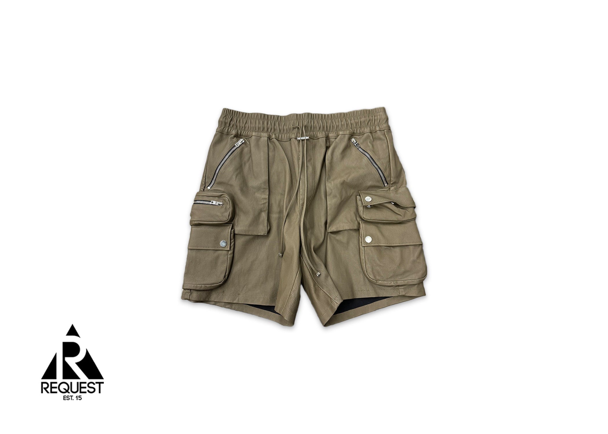 Cargo Leather Shorts "Army Green"