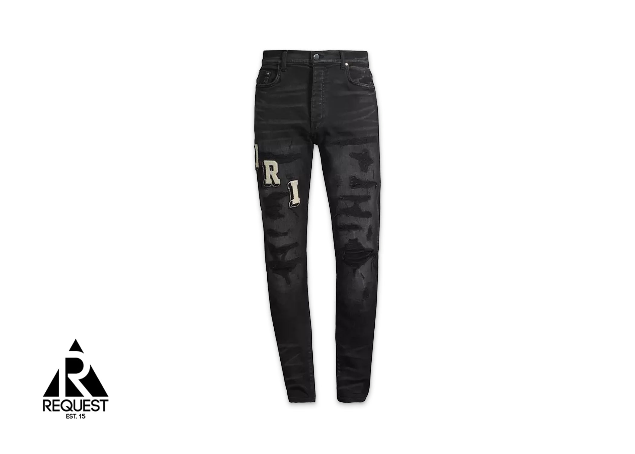 Amiri Distressed Varsity Logo Jeans "Black"