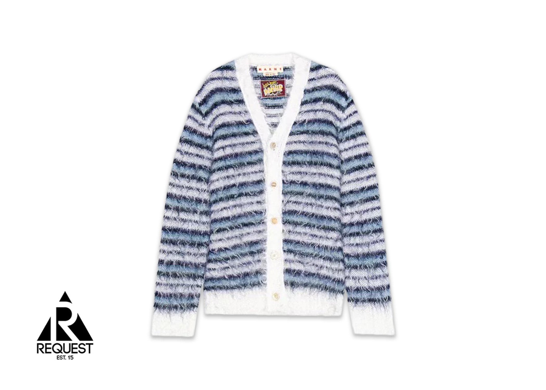 Marni Striped Mohair Cardigan Sweater "Lily White/Blue"