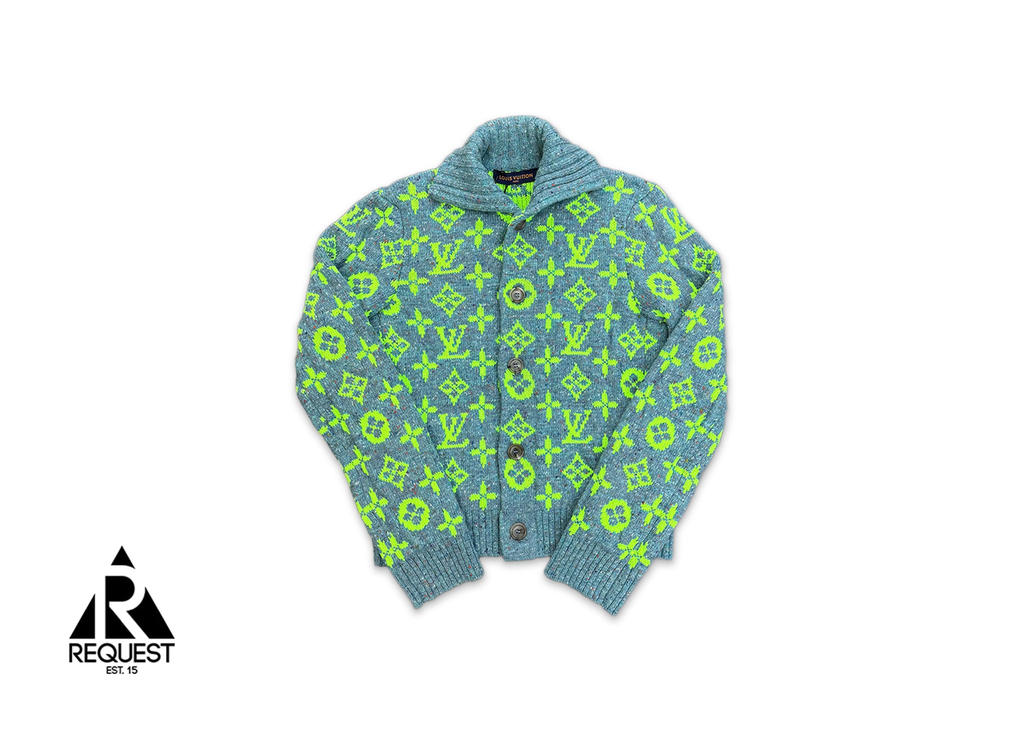 Monogram Signature Wool Knit Cardigan "Green Blue"