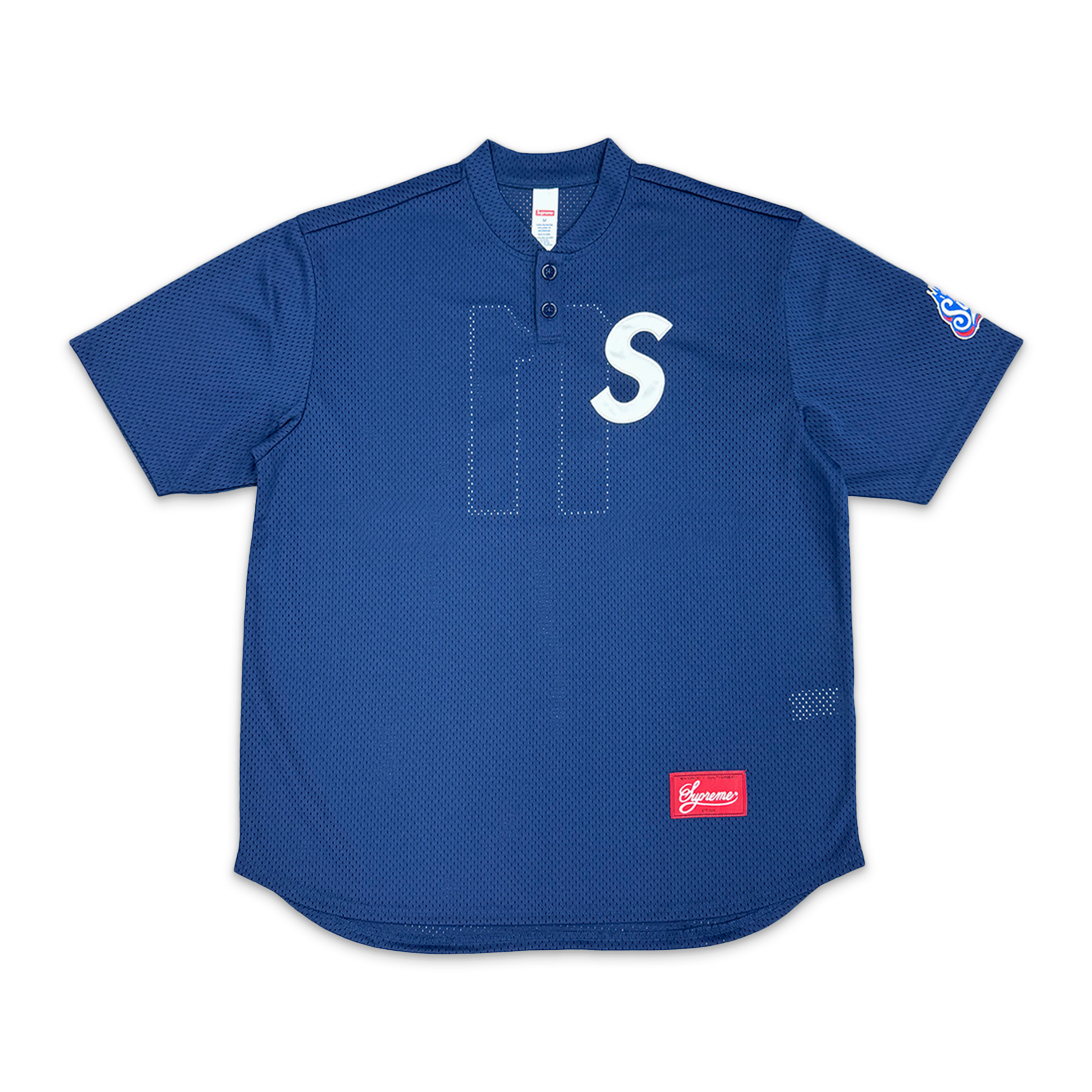 Supreme, Mesh Henley Baseball Jersey "Navy"
