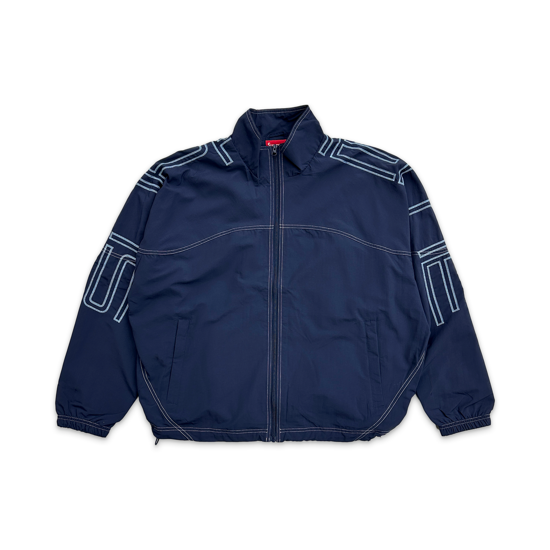 【SUPREME】 Spellout Embroidered Track Jacket Navy - 25SS Supreme Spellout Embroidered Track Jacket (FW23) - $168