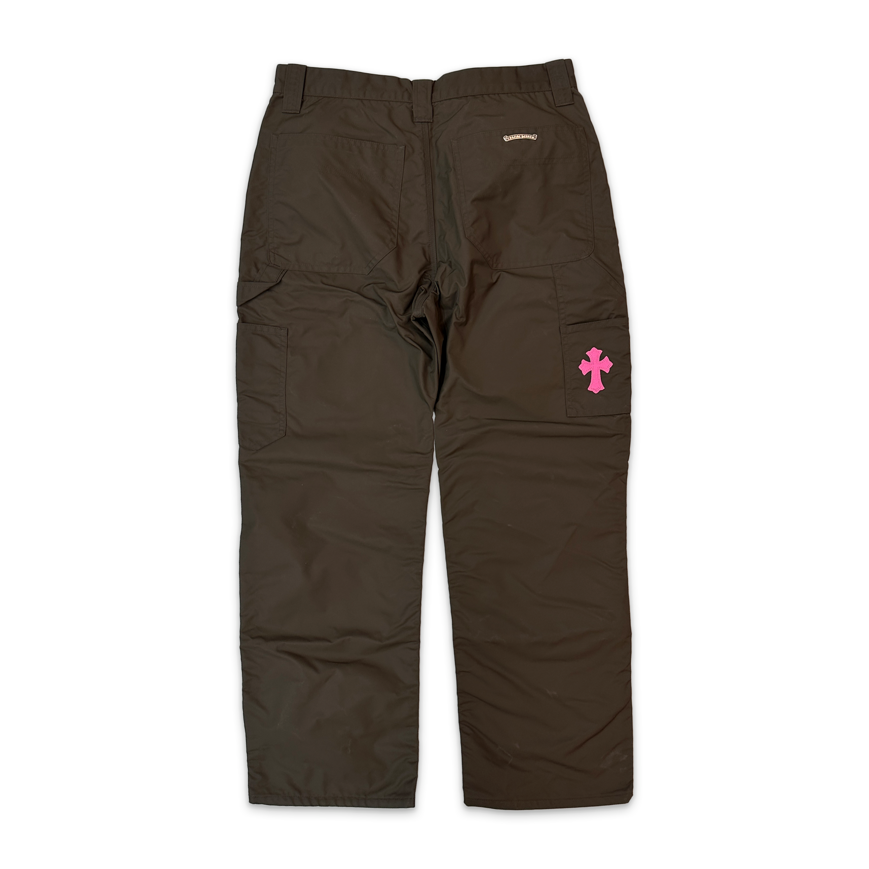 Nylon Leather Knee Carpenter Pants W/ Two Crosses "Brown"