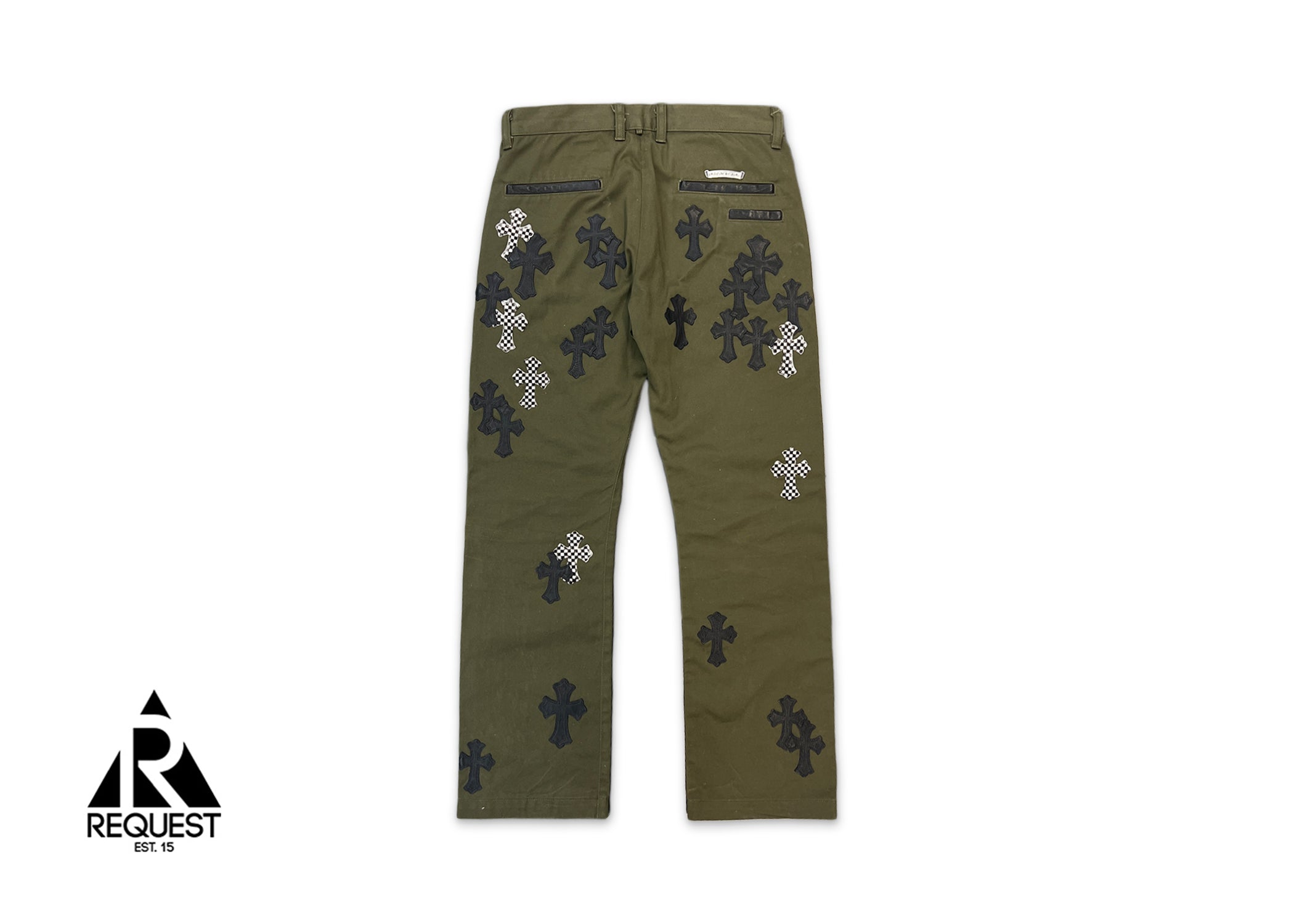 Olive Chino Pants "Black & Checkerboard Crosses"