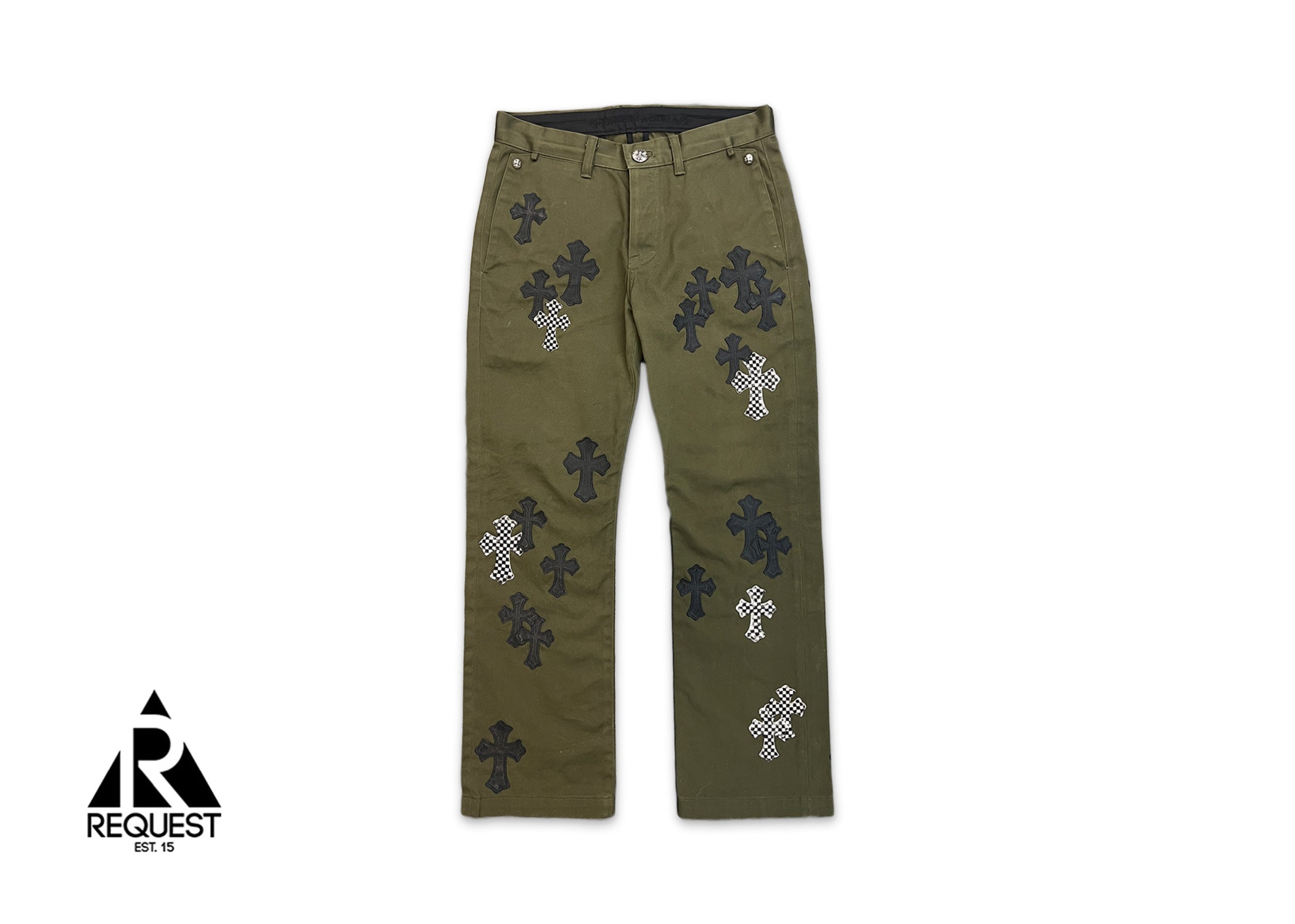 Olive Chino Pants "Black & Checkerboard Crosses"