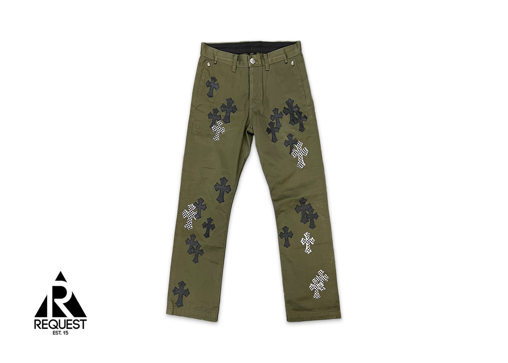 Chrome Hearts Olive Chino 1 Of 1 Pants "Black & Checkered Crosses"