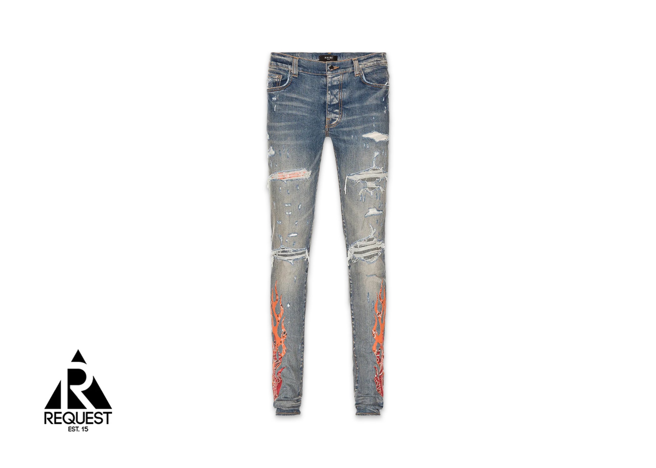 Amiri Bandana Flame Jeans "Clay Indigo/Orange"