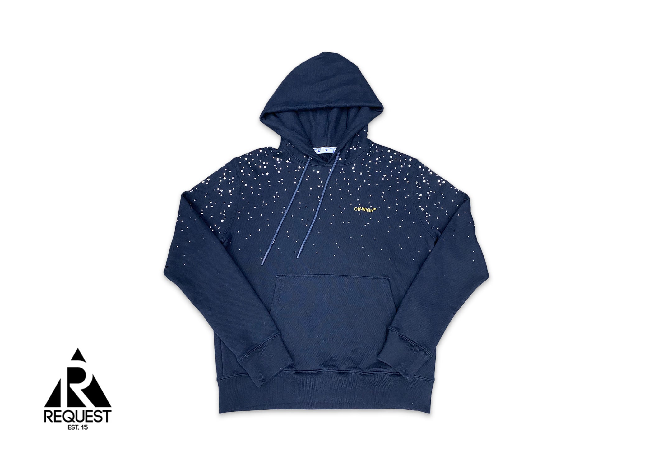 Off White Rhinestone Embellished Hoodie “Navy Blue”