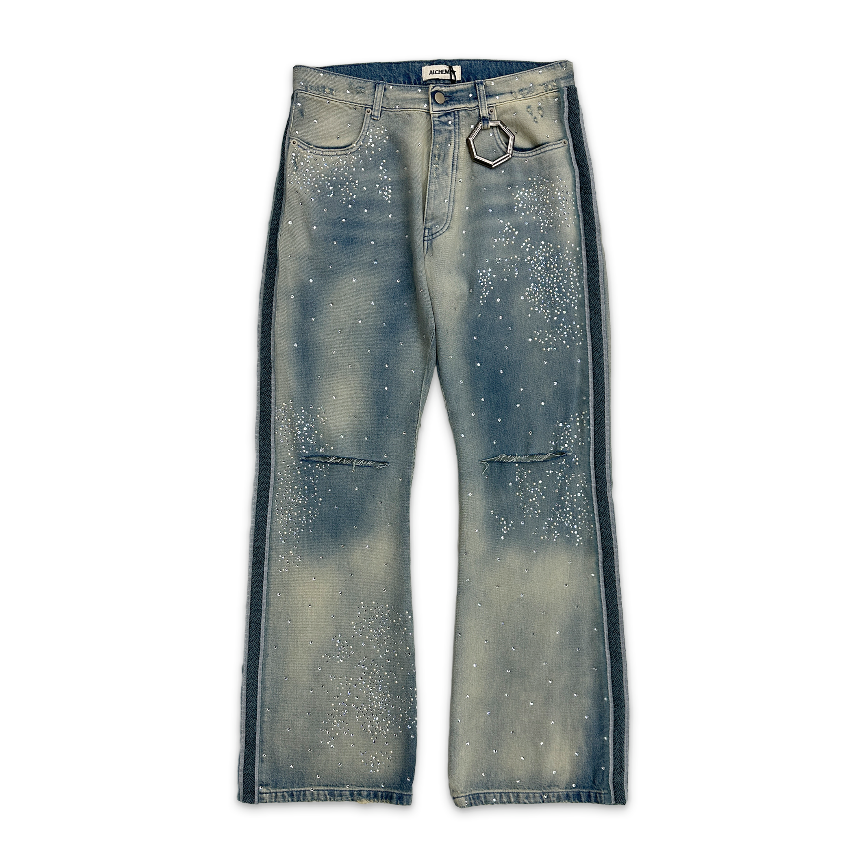 Alchemist, Studio Jeans Striped All Over Crystal & Pearls "Light Indigo"